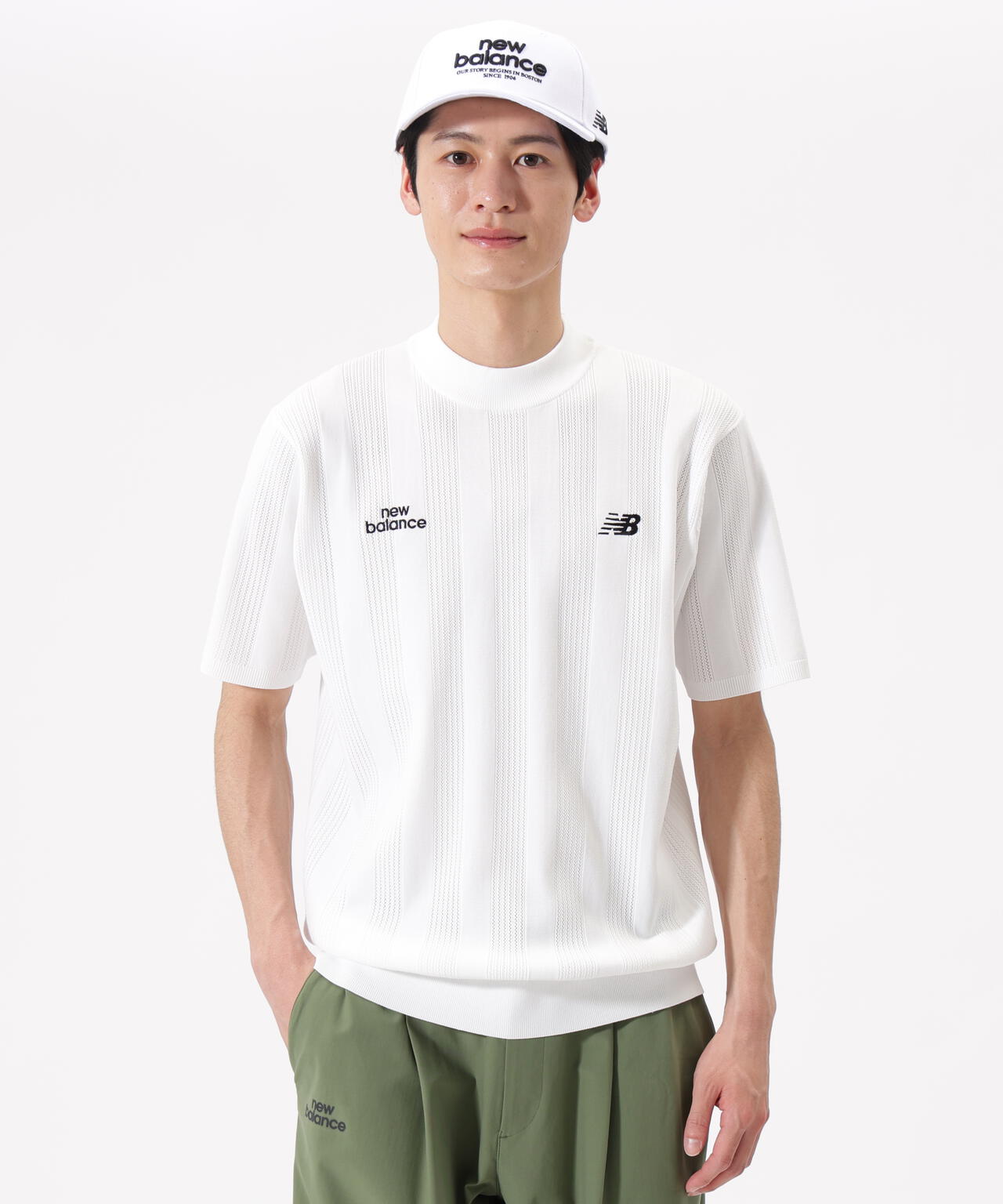 【直営店舗限定】ハーフスリーブ モックネック ニット プルオーバー (MENS)