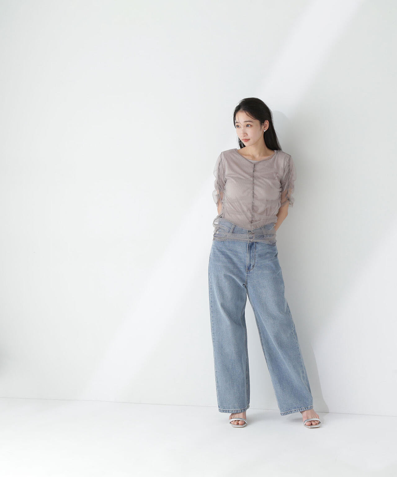 ギャザーチュールレイヤードTシャツ*