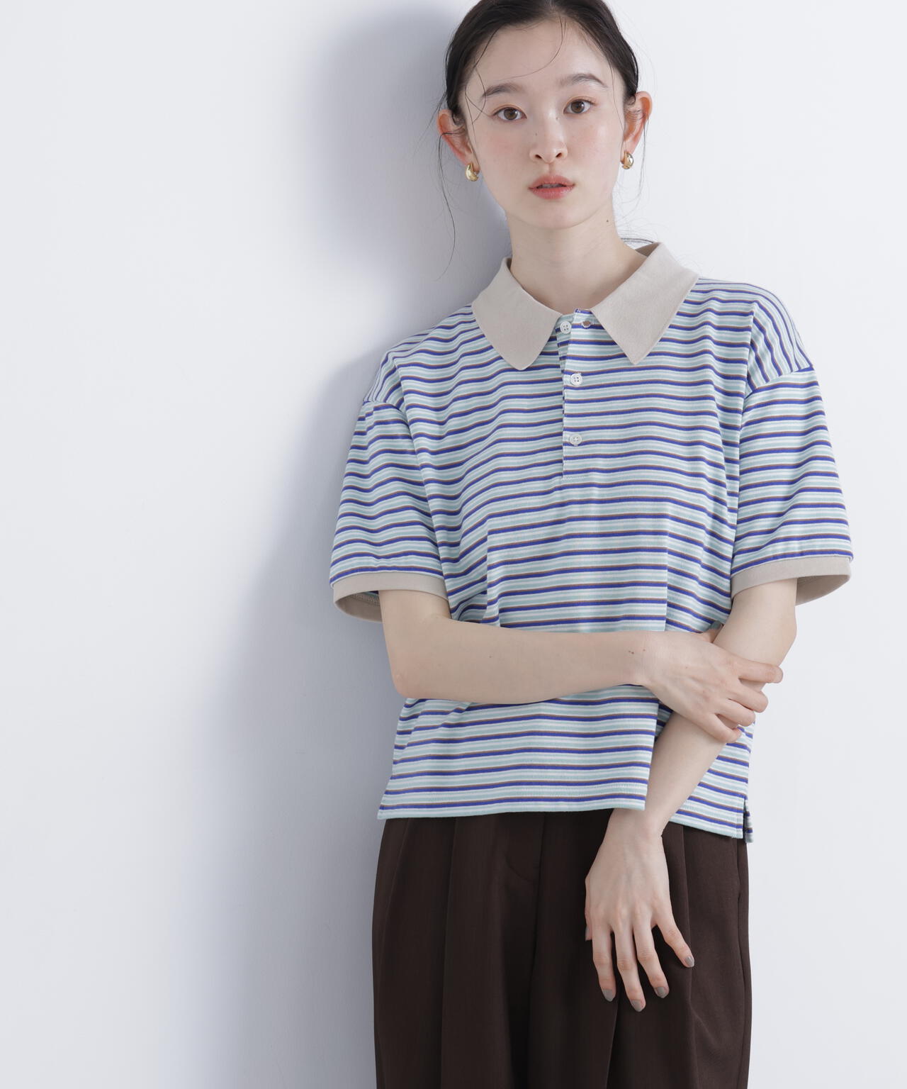 (FUDGE掲載)(STAR & STRIPE)ボーダー半袖ポロシャツ