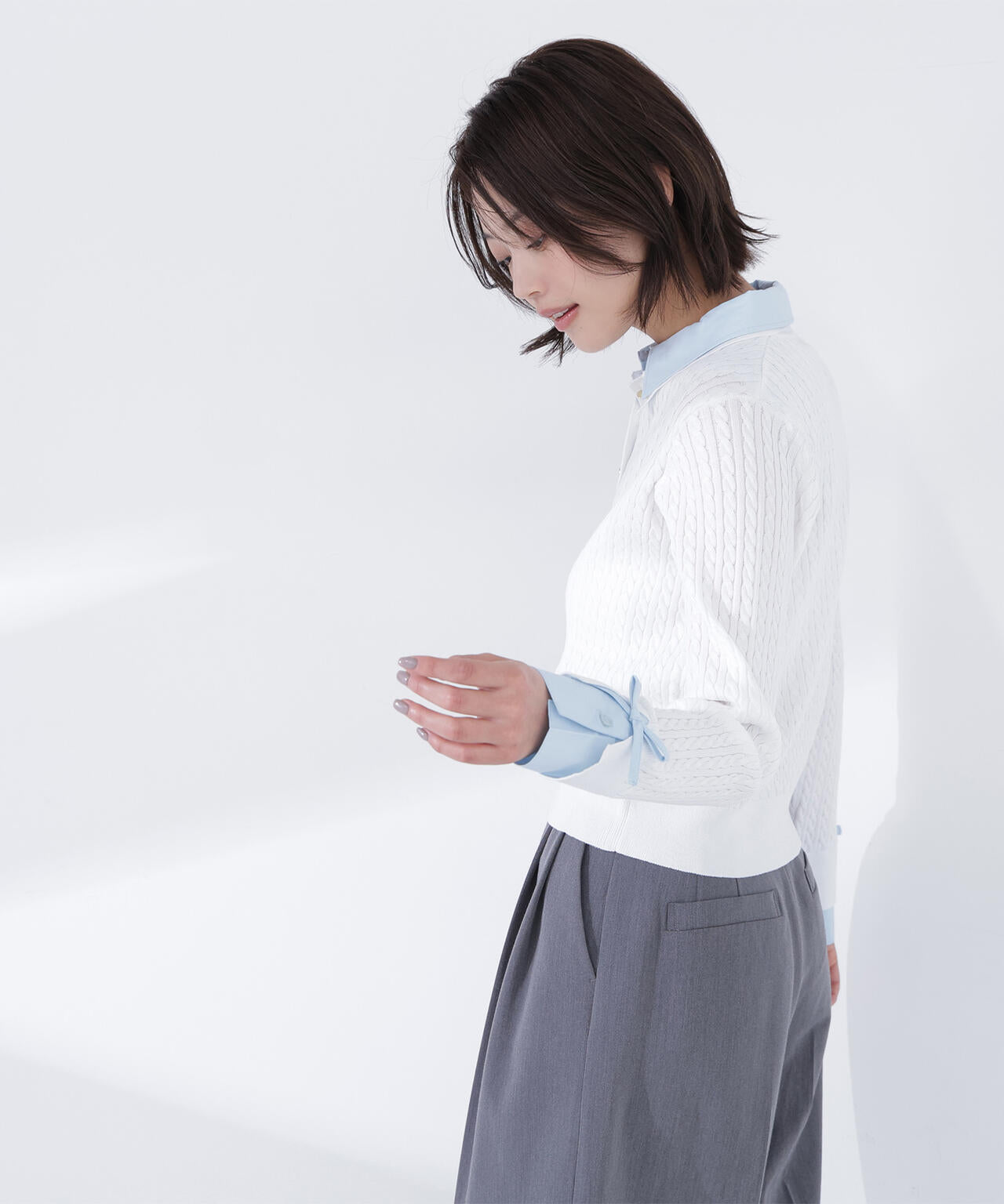 <Oggi.jp掲載>シャツドッキングケーブルニット