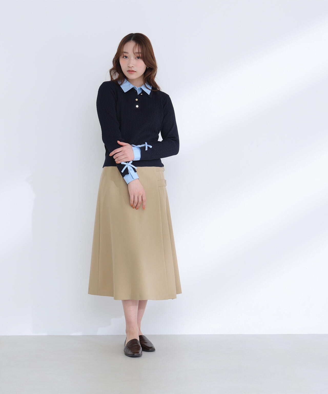 <Oggi.jp掲載>シャツドッキングケーブルニット