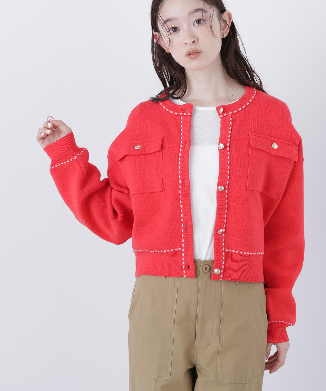 【銀座インズ・mixi.mom 限定カラー:ネイビー】ステッチニットジャケット