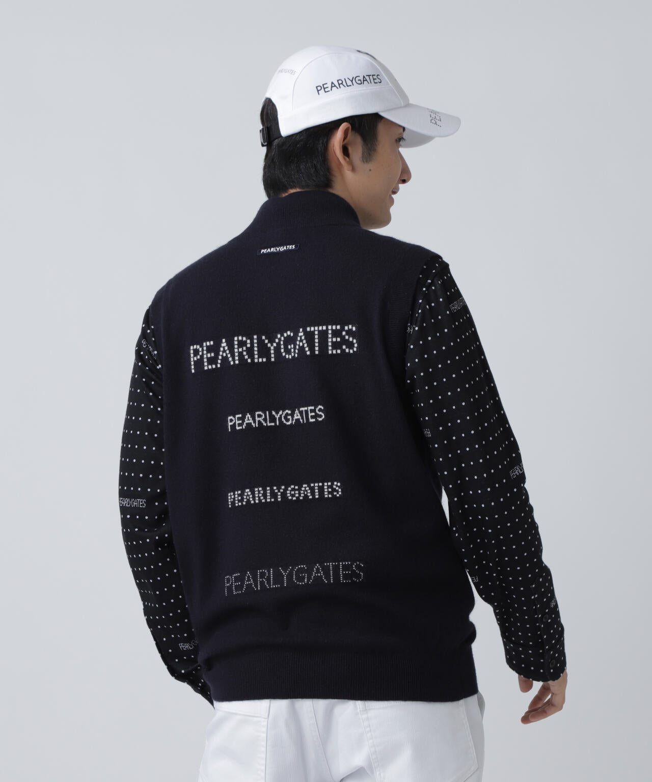 12G部分ジャガード カシミヤ100 フルジップアップニットベスト