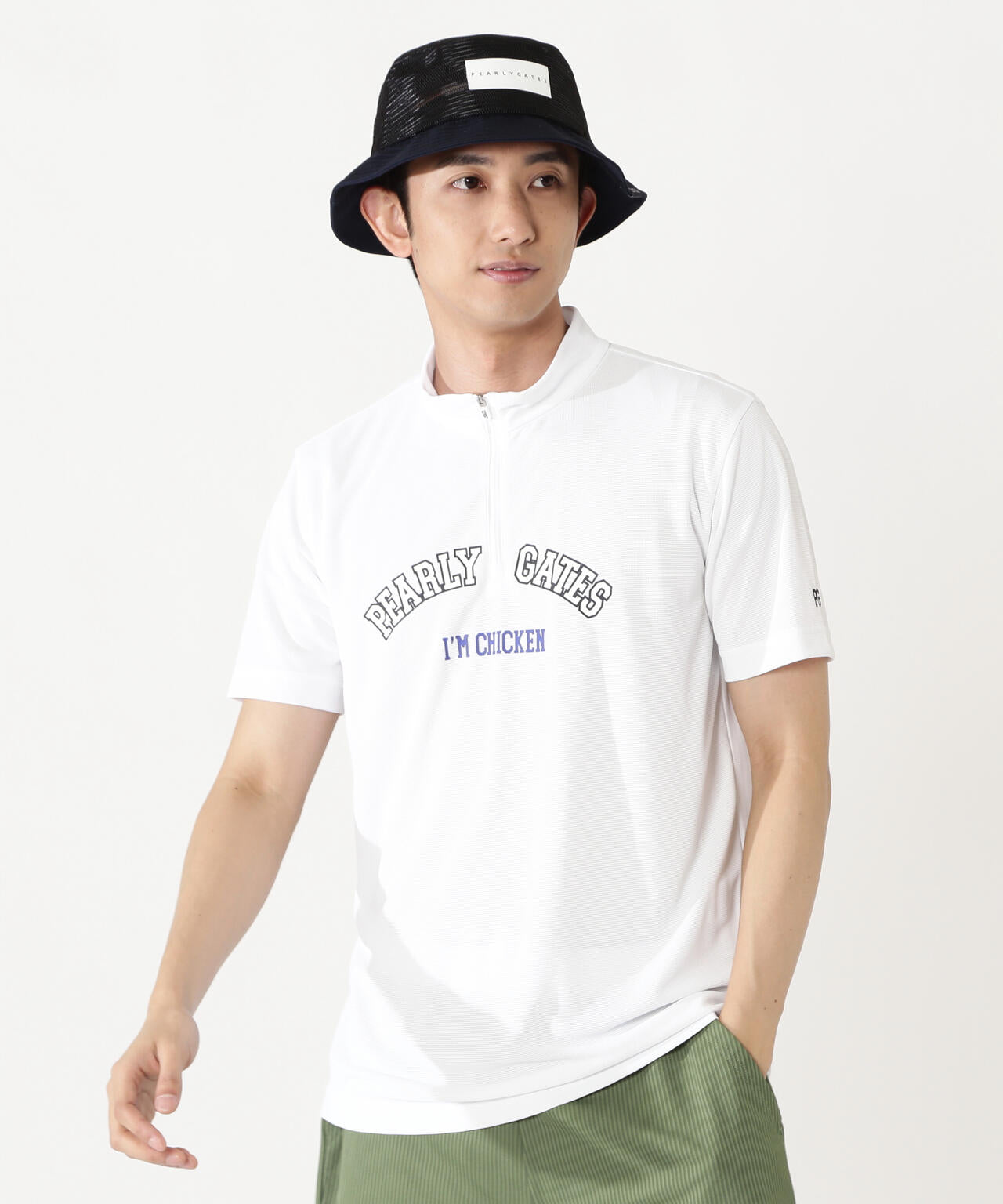 Peメッシュ半袖ハーフジップアップカットソー