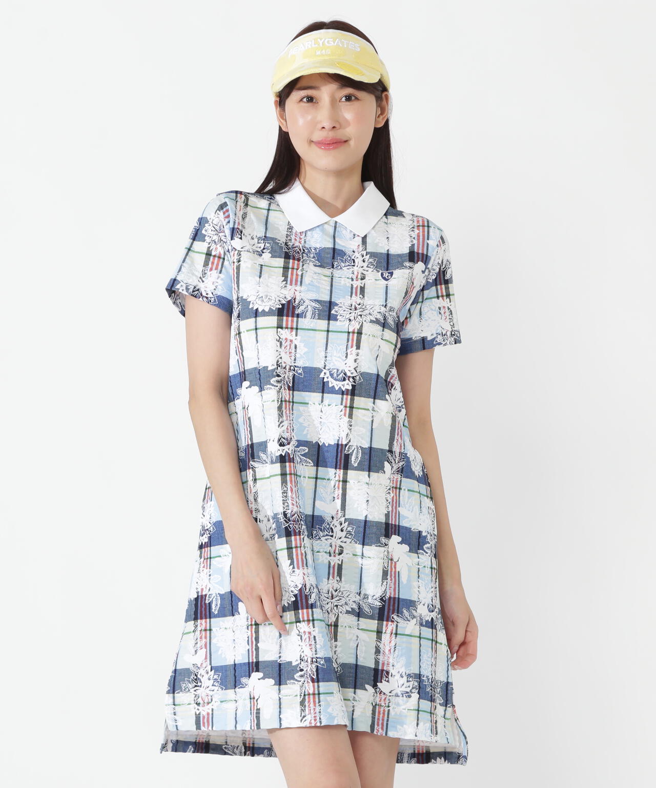 FD30/-×ドライマスター鹿の子サッカーストライプ半袖ワンピース <マドラスチェック×バティックプリント>