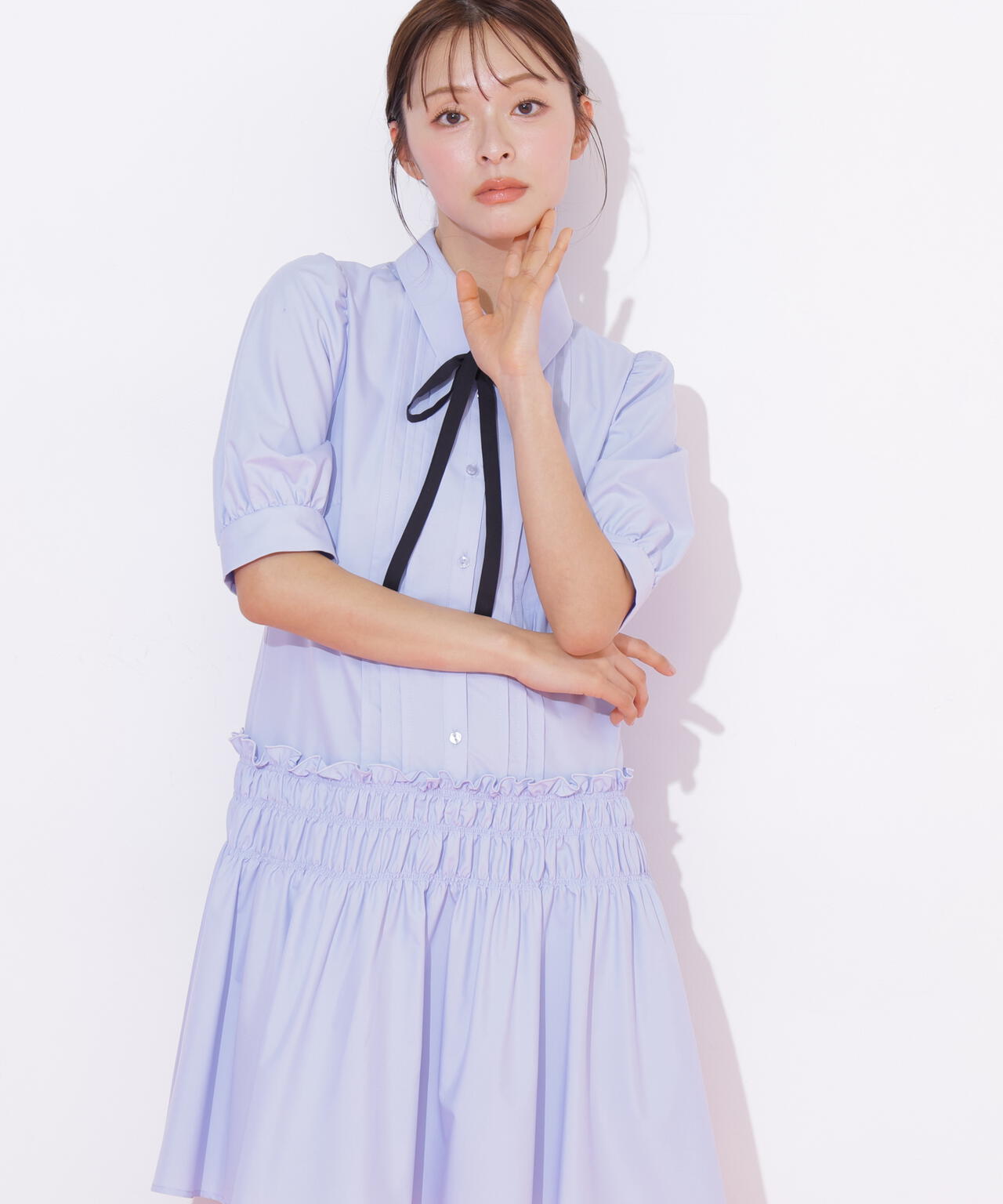 シャーリングミニシャツワンピース