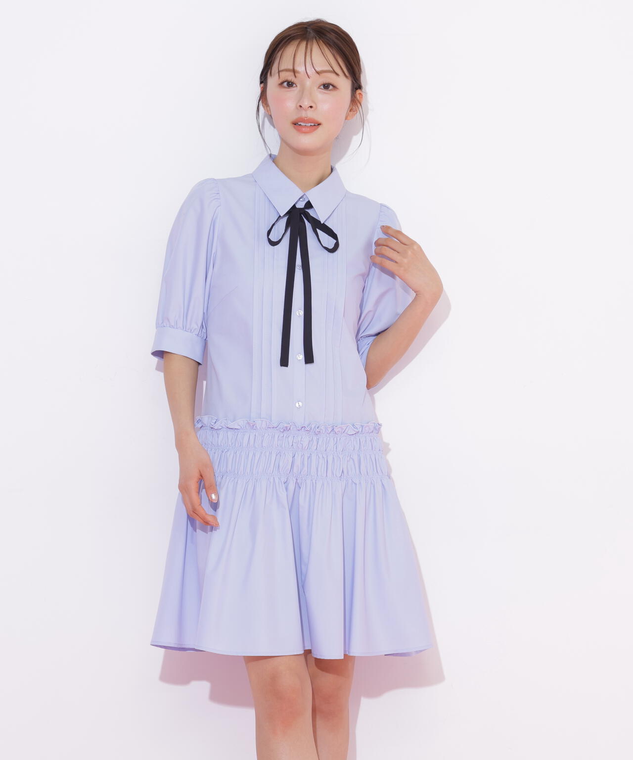 シャーリングミニシャツワンピース