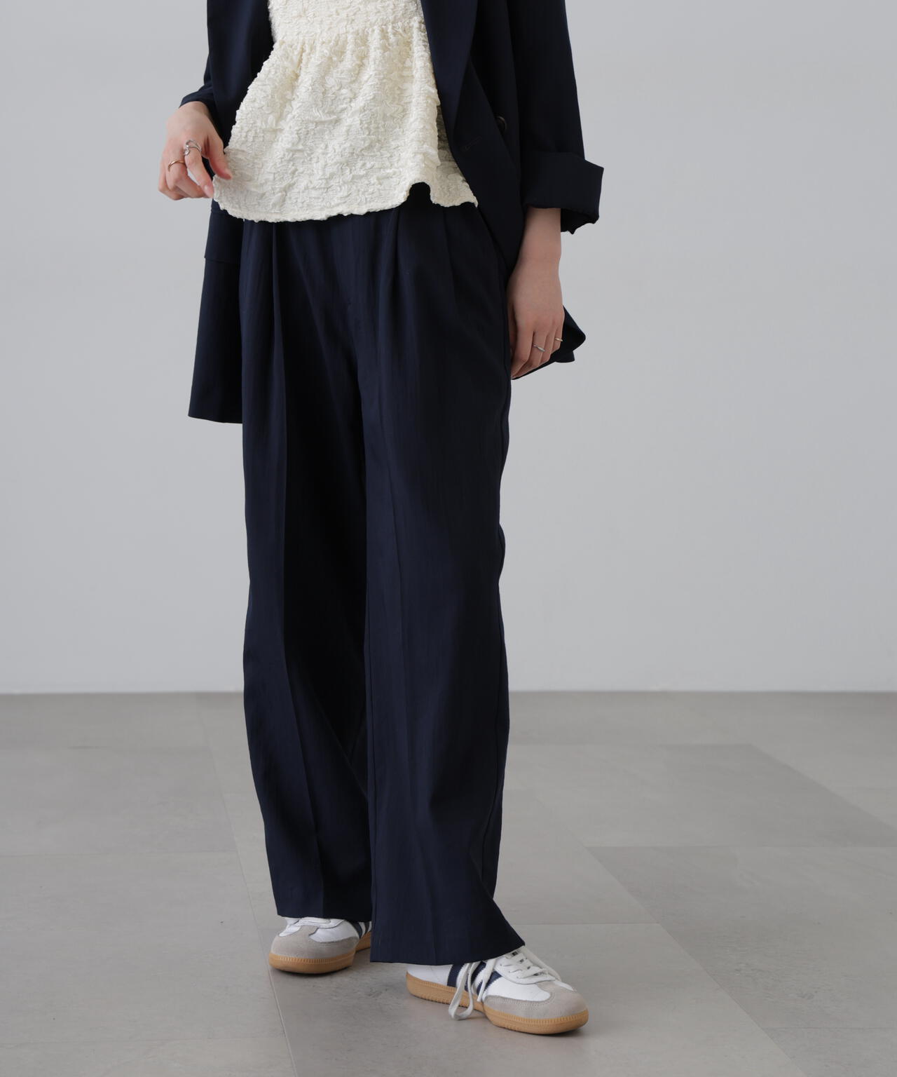 【3サイズ展開XS-M】麻調合繊タックワイドパンツ【低身長サイズ有】