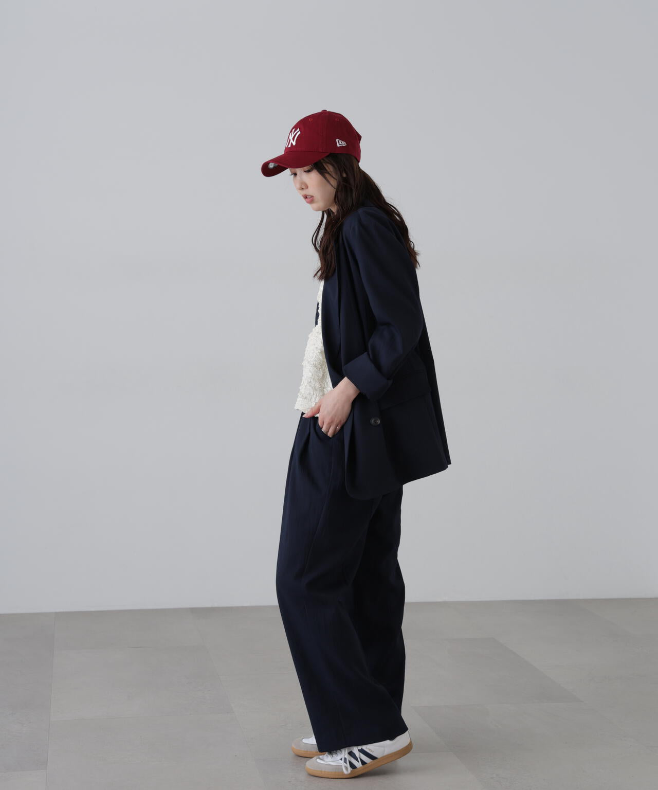 【3サイズ展開XS-M】麻調合繊タックワイドパンツ【低身長サイズ有】