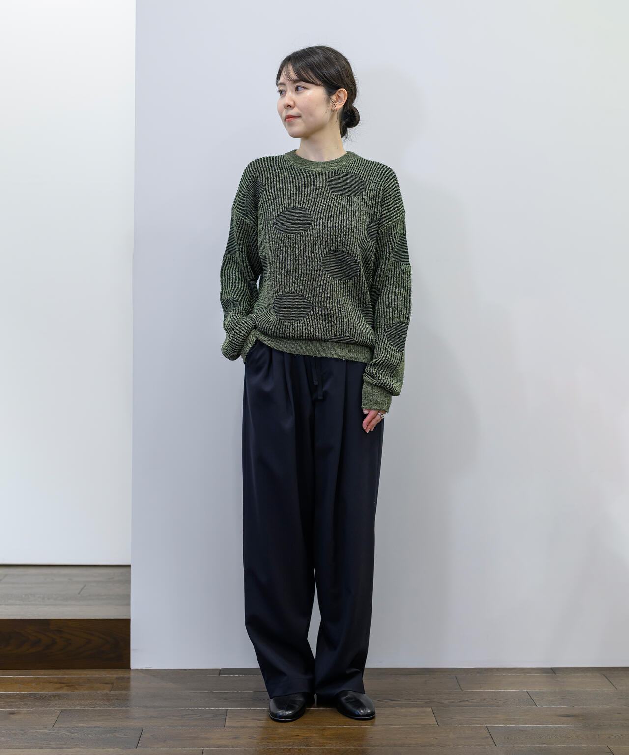 Cristaseya / RIBBED POLKA DOTS WASHI PAPER SWEATER