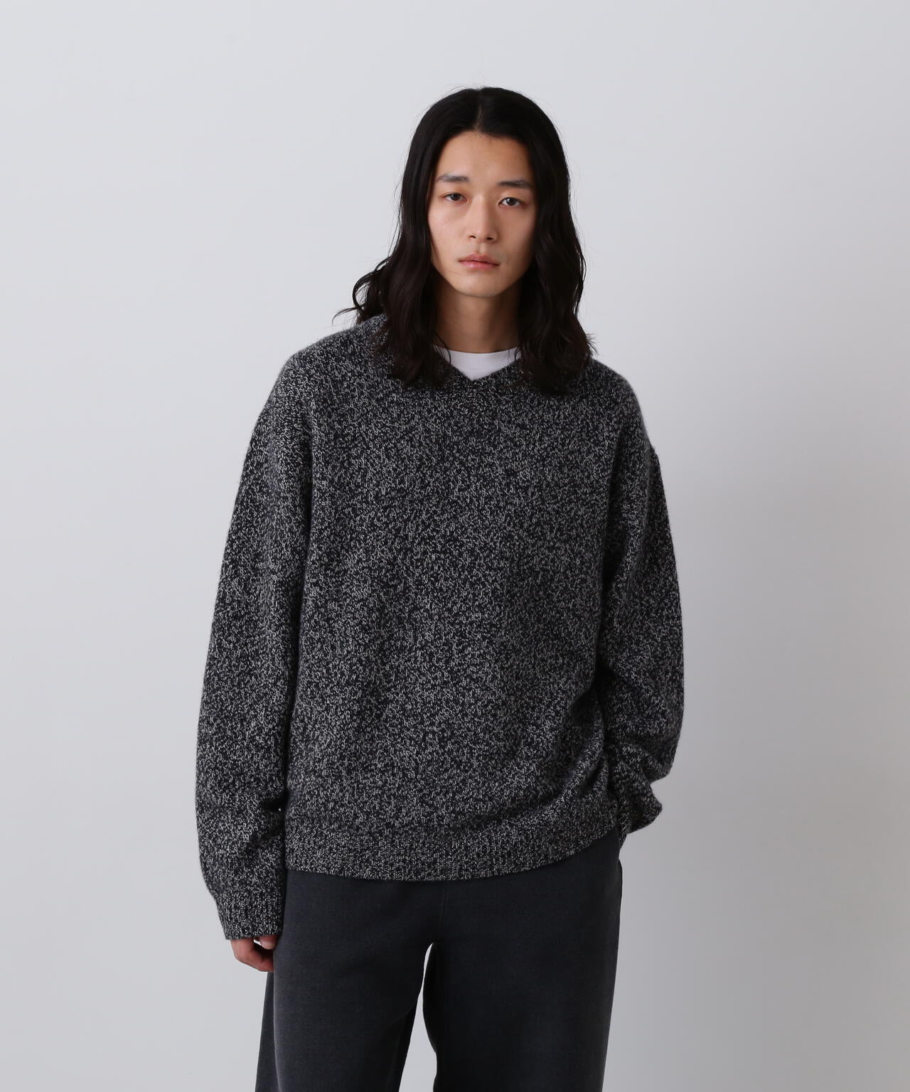 YLEVE / WOOL CASHMERE MELANGE KNIT V NECK PULL OVER