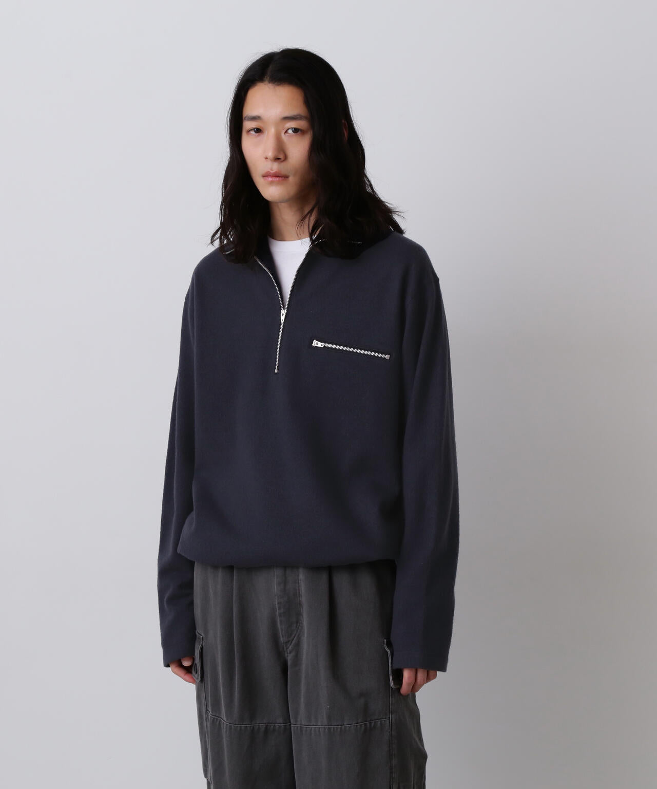 YLEVE / ULTRAFINE MERINO MILLED WOOL KNIT HALF ZIP PULL OVER