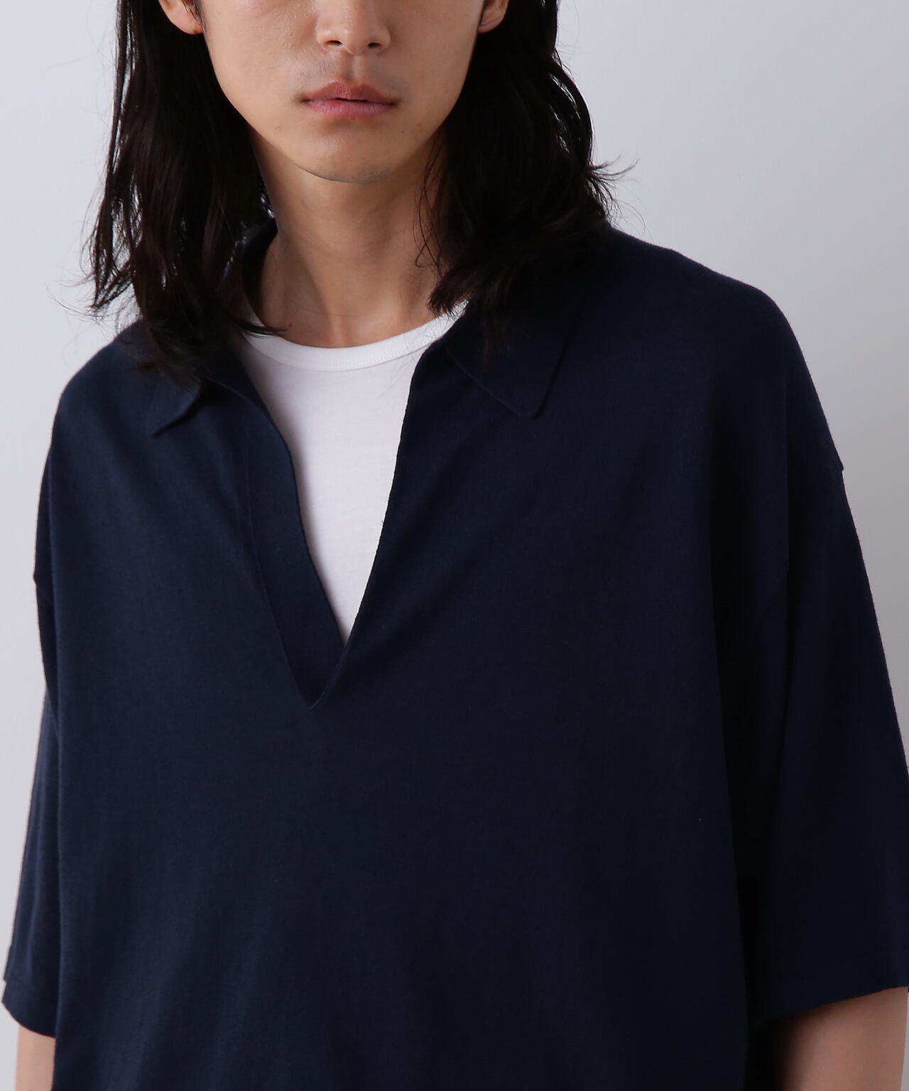 YLEVE / COTTON LINEN KNIT SKIPPER POLO