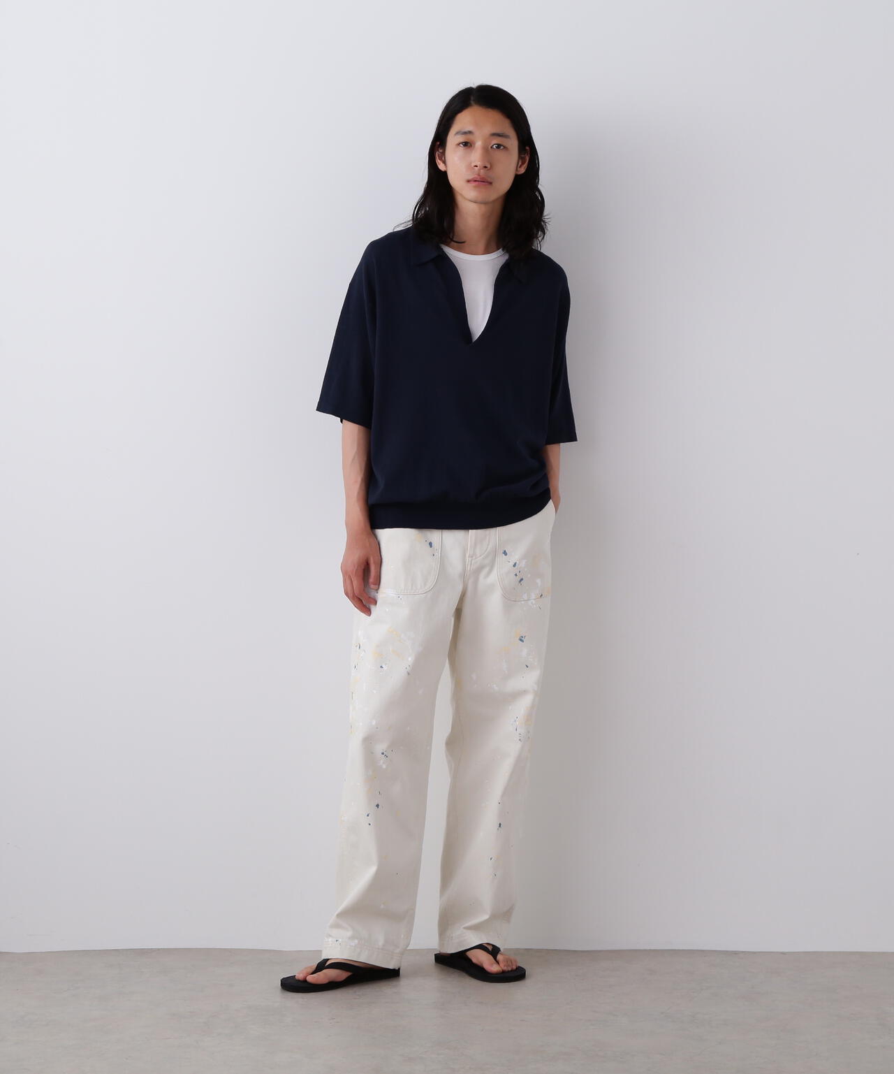 YLEVE / COTTON LINEN KNIT SKIPPER POLO