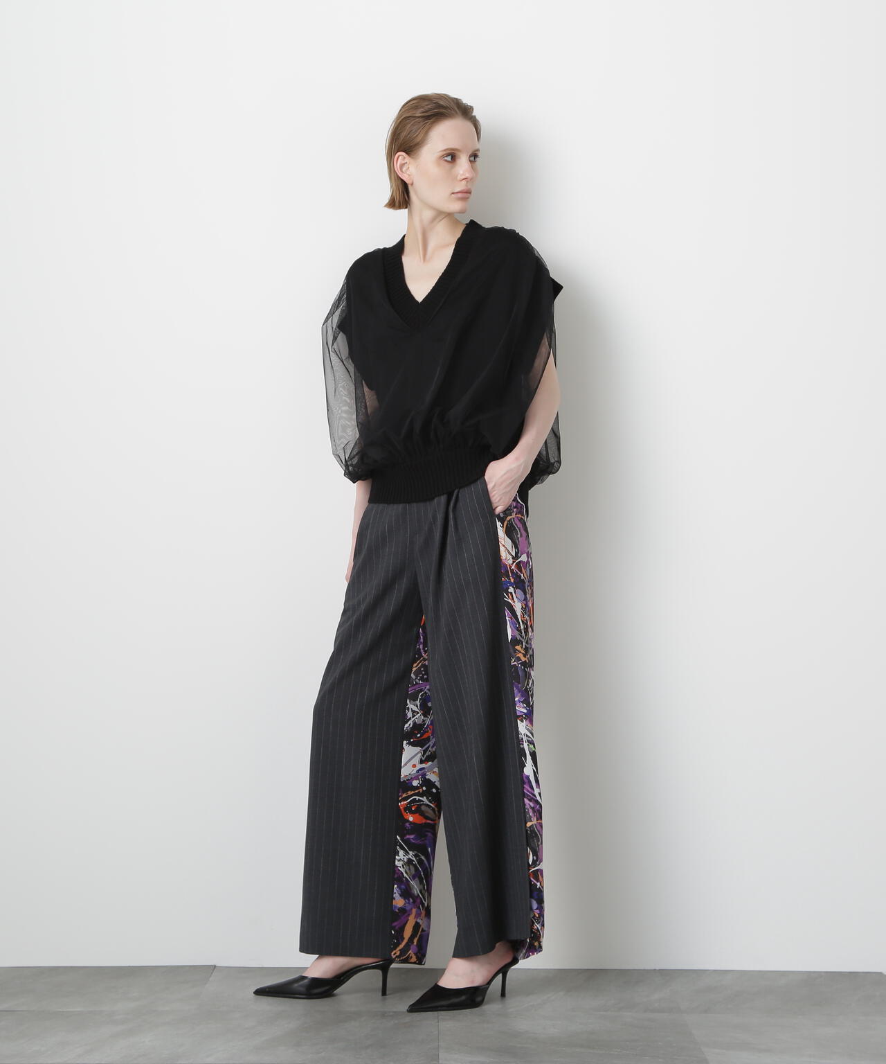 Tulle Combination V-neck Gile