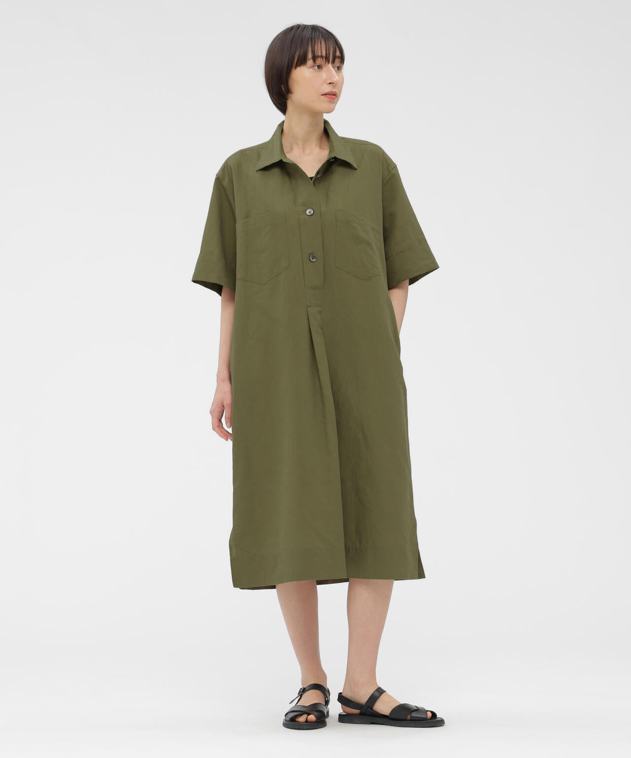 COTTON LINEN PLAIN WEAVE DRESS