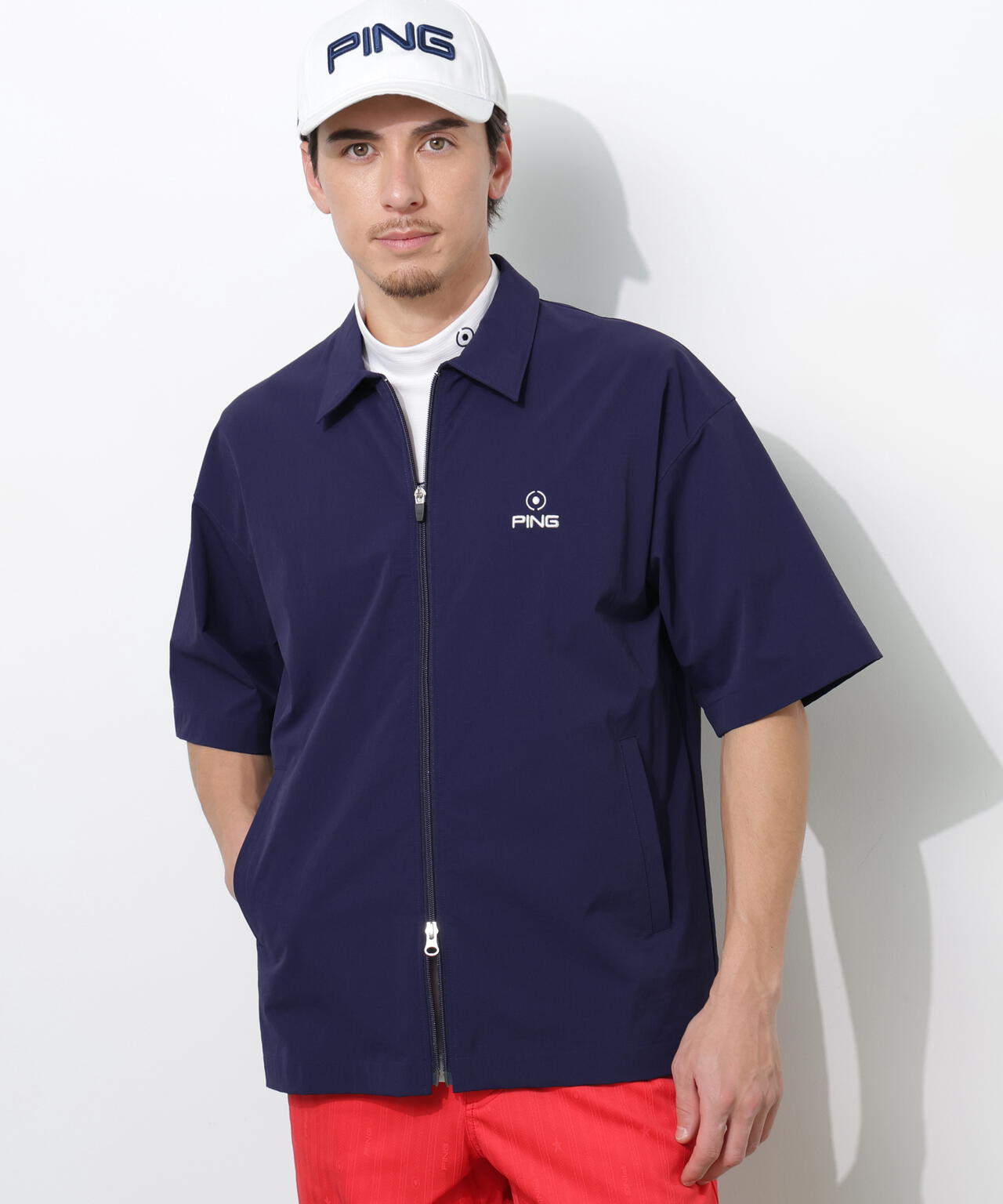 【PING APPAREL】ストレッチリップストップ半袖フルジップシャツ <NATIVE> (MENS)