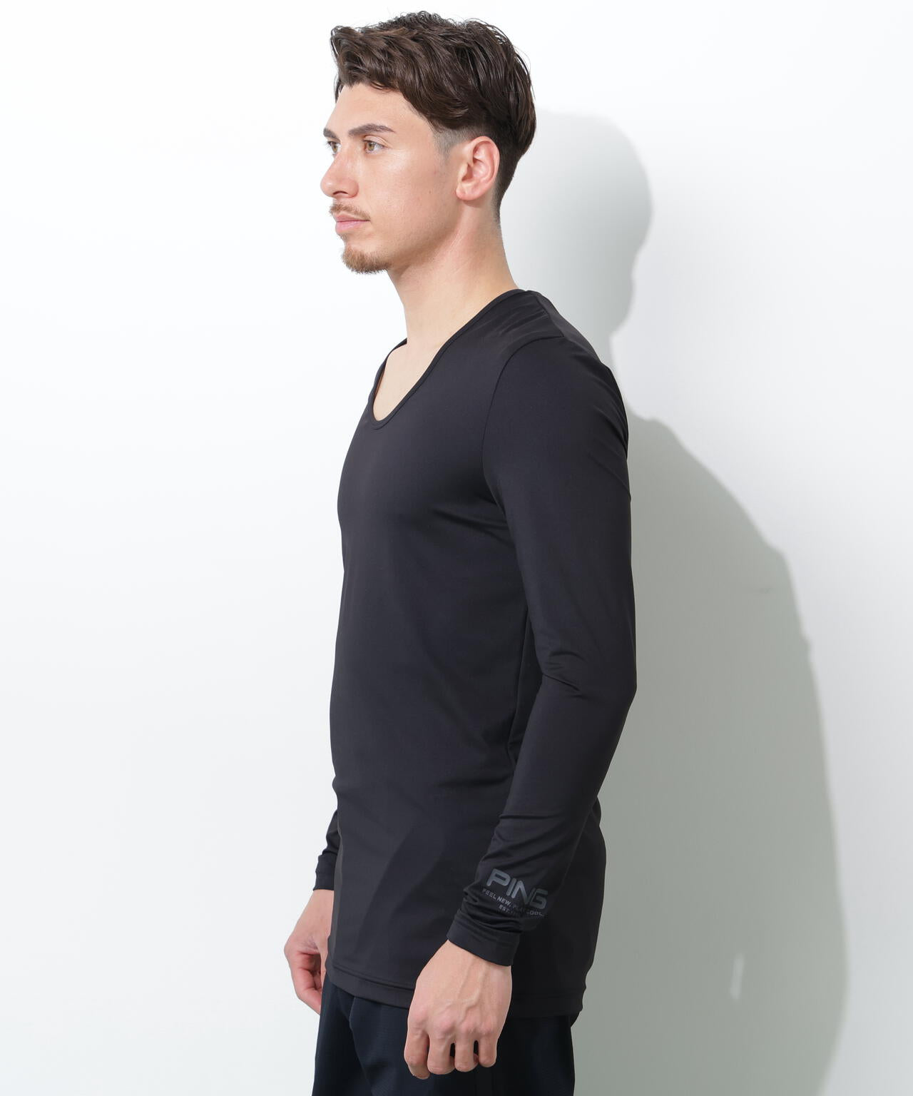 【PING APPAREL】ベア天竺UVカットUネック長袖インナーシャツ <GOLD> (MENS)