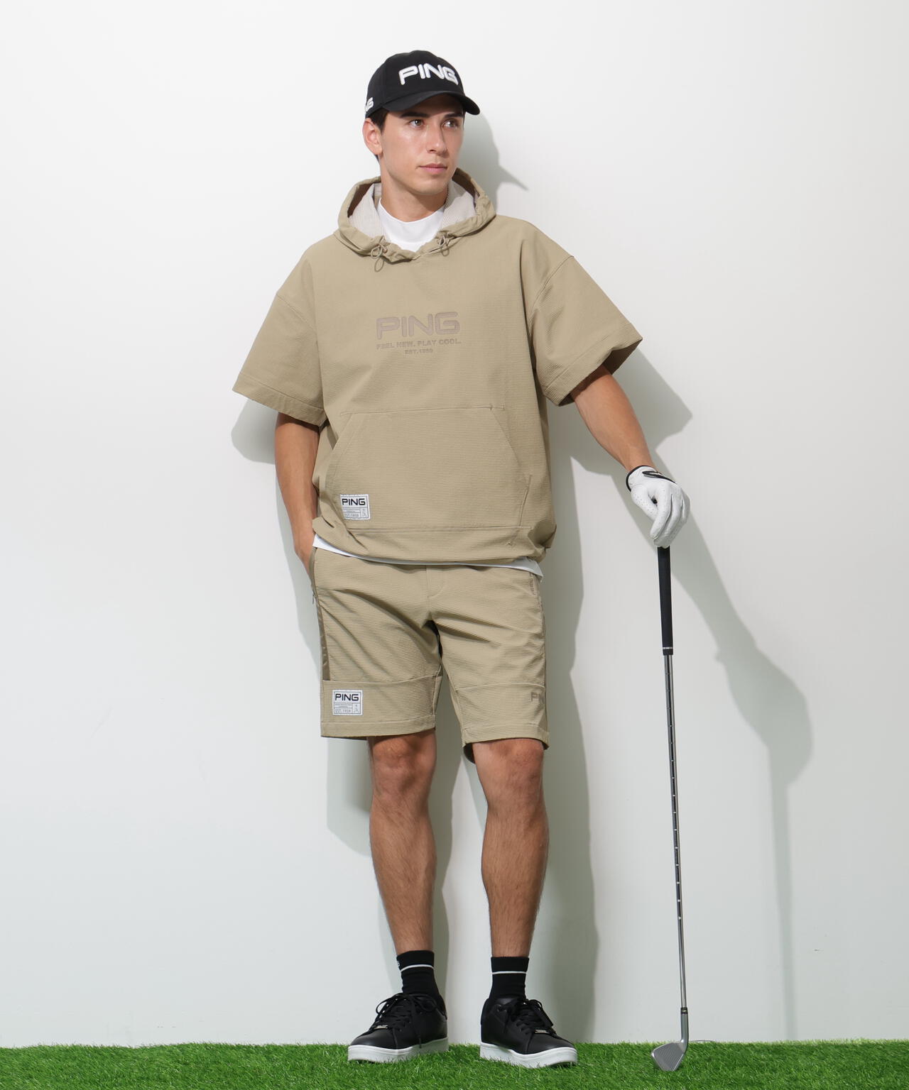 【PING APPAREL】サンベール×クールフローカノコ半袖ハイネックシャツ <GOLD> (MENS)