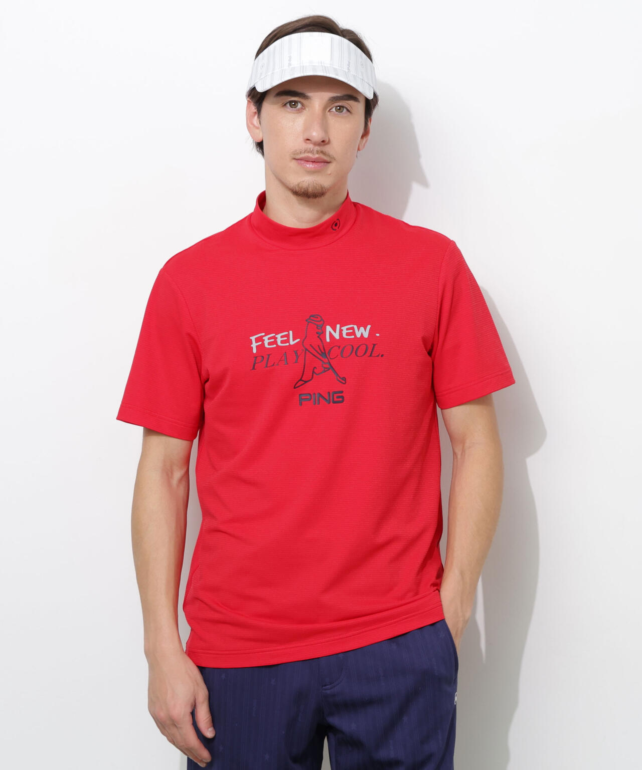 【PING APPAREL】SNAPTEXカノコインレーMr.PINGプリント半袖ハイネックカットソー <NATIVE> (MENS)