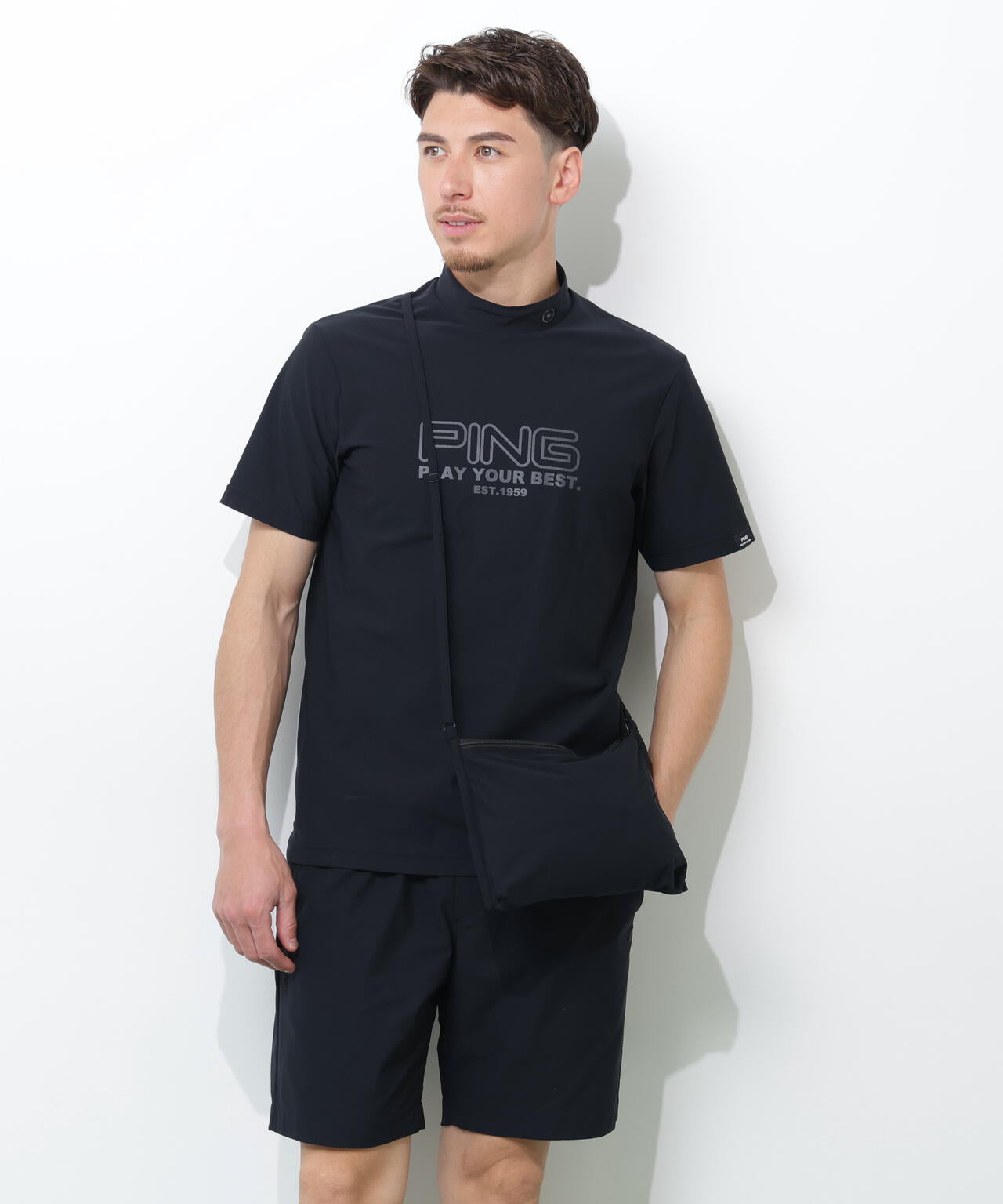 【PING APPAREL】全方向ストレッチドットメッシュ半袖ハイネックシャツ×ショートパンツ <PERFORMANCE> (MENS)