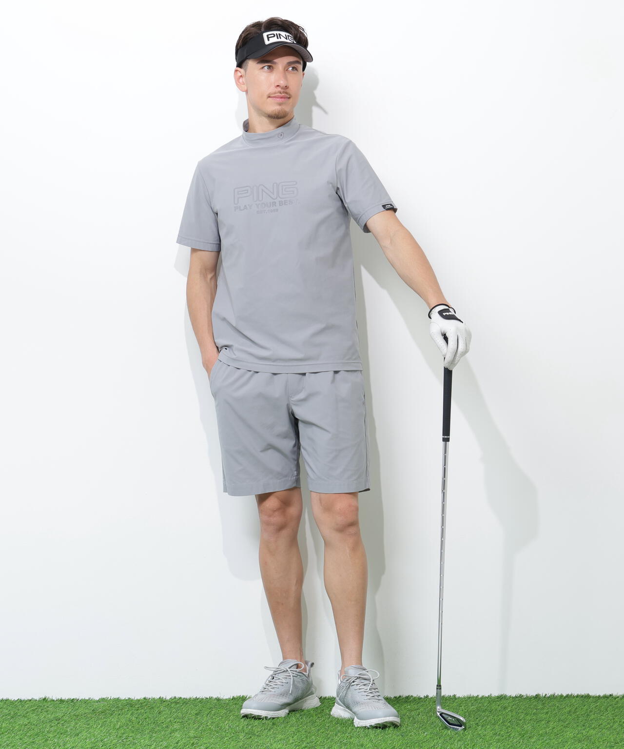 【PING APPAREL】全方向ストレッチドットメッシュ半袖ハイネックシャツ×ショートパンツ <PERFORMANCE> (MENS)