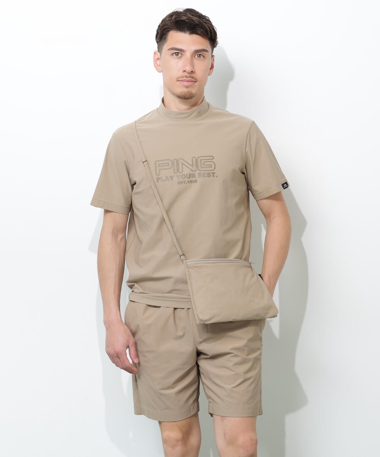 【PING APPAREL】全方向ストレッチドットメッシュ半袖ハイネックシャツ×ショートパンツ <PERFORMANCE> (MENS)