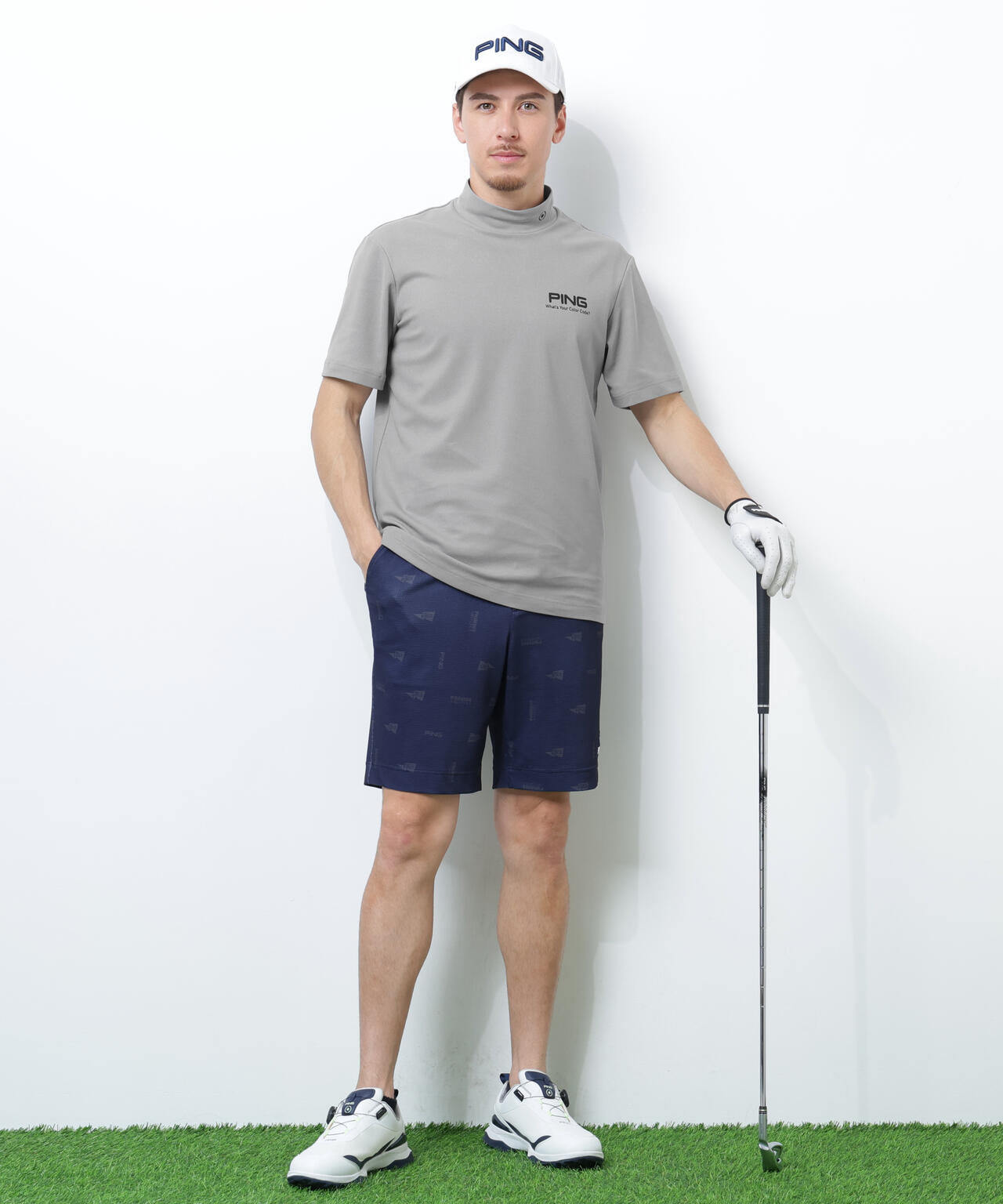 【PING APPAREL】【10カラーシリーズ】PEカノコ半袖ハイネックシャツ <NATIVE> (MENS)