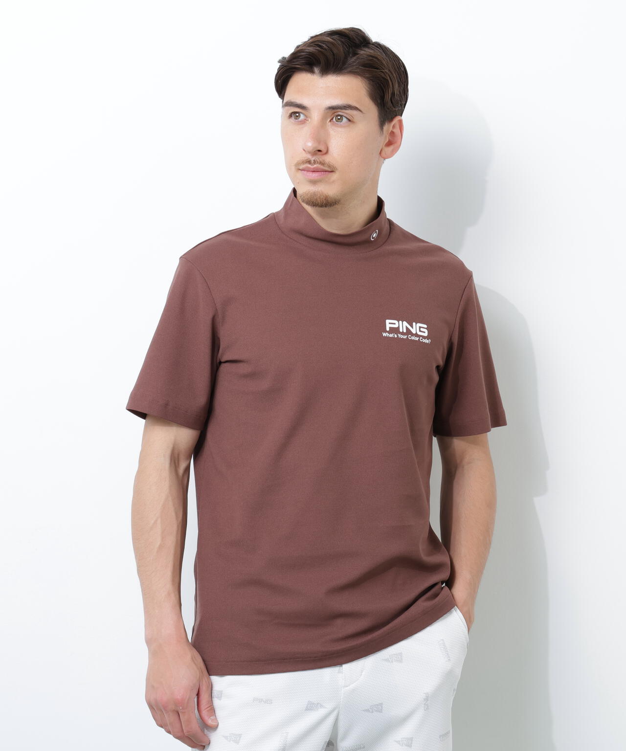 【PING APPAREL】【10カラーシリーズ】PEカノコ半袖ハイネックシャツ <NATIVE> (MENS)