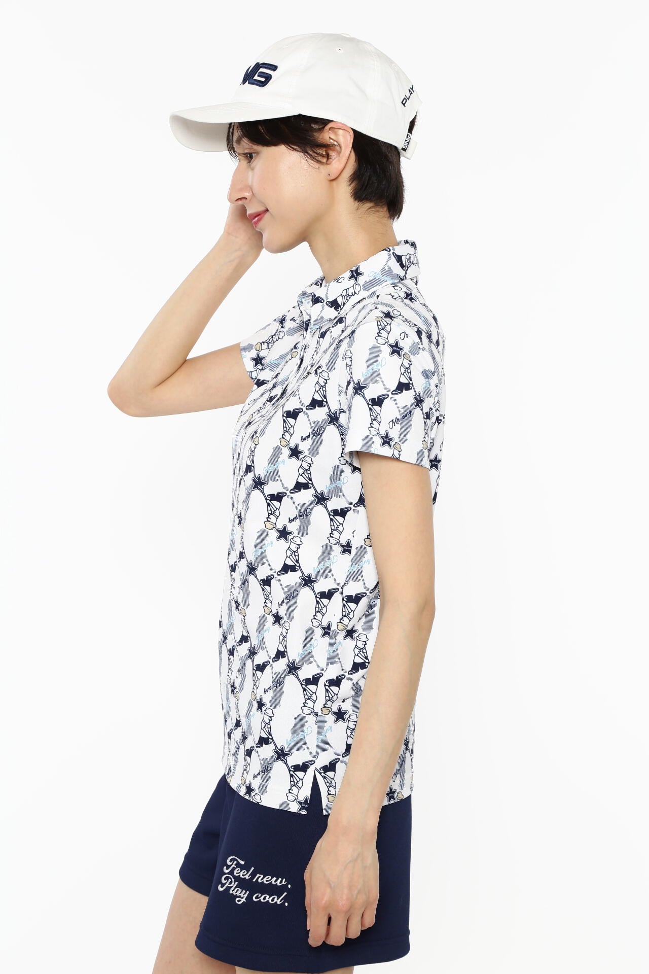 【PING APPAREL】Mr.PING総柄プリント半袖ポロシャツ <NATIVE> (LADIES)
