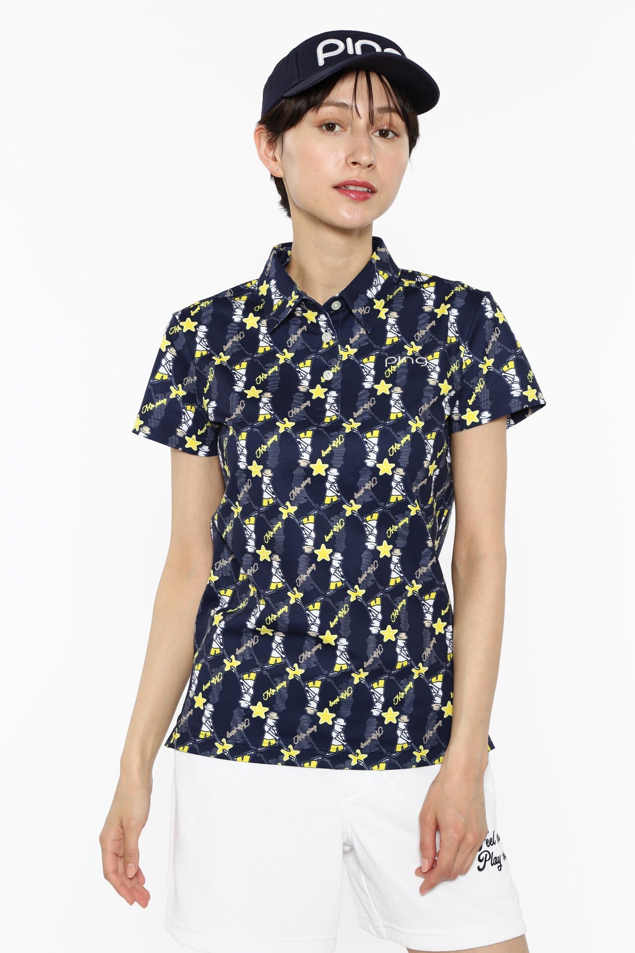 【PING APPAREL】Mr.PING総柄プリント半袖ポロシャツ <NATIVE> (LADIES)