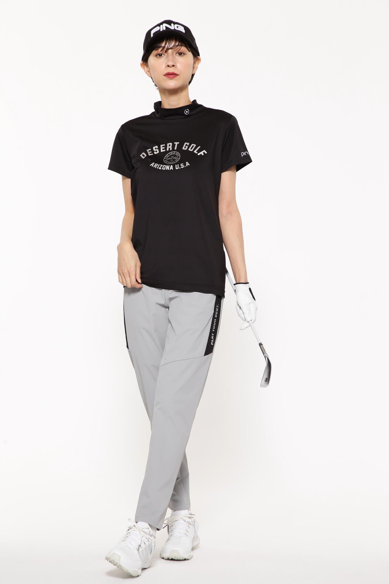 【PING APPAREL】メッシュボーダージャガード半袖ハイネックカットソー <LADIES LINE> (LADIES)
