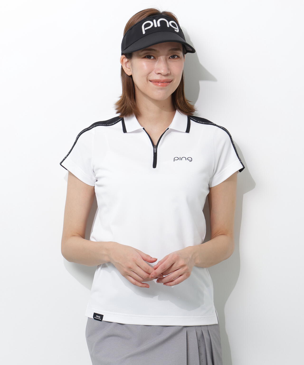 【PING APPAREL】切替ロゴテープカノコ半袖ハーフジップポロシャツ <PERFORMANCE> (LADIES)