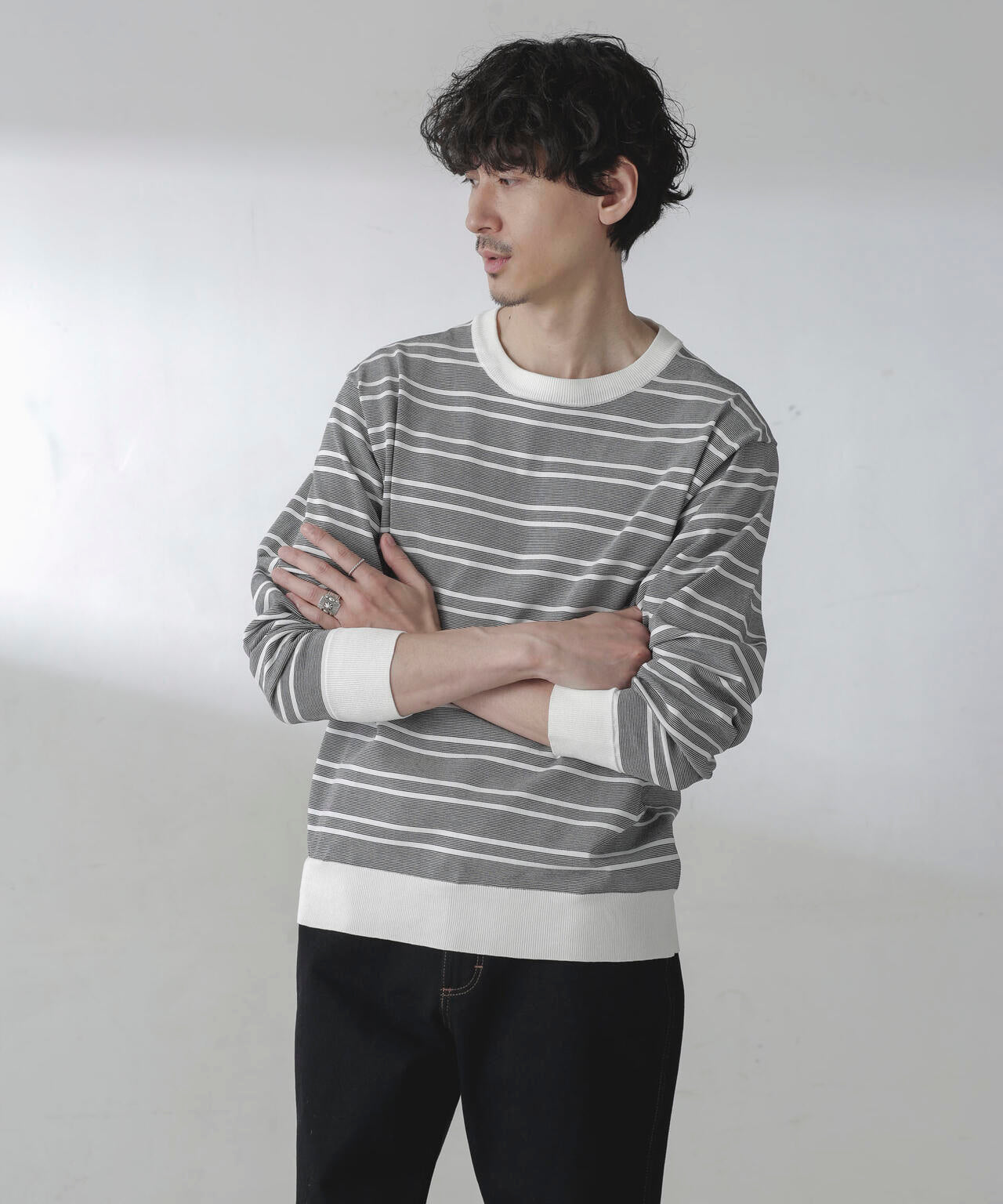 C/SORONA プレーティングボーダーニットTシャツ