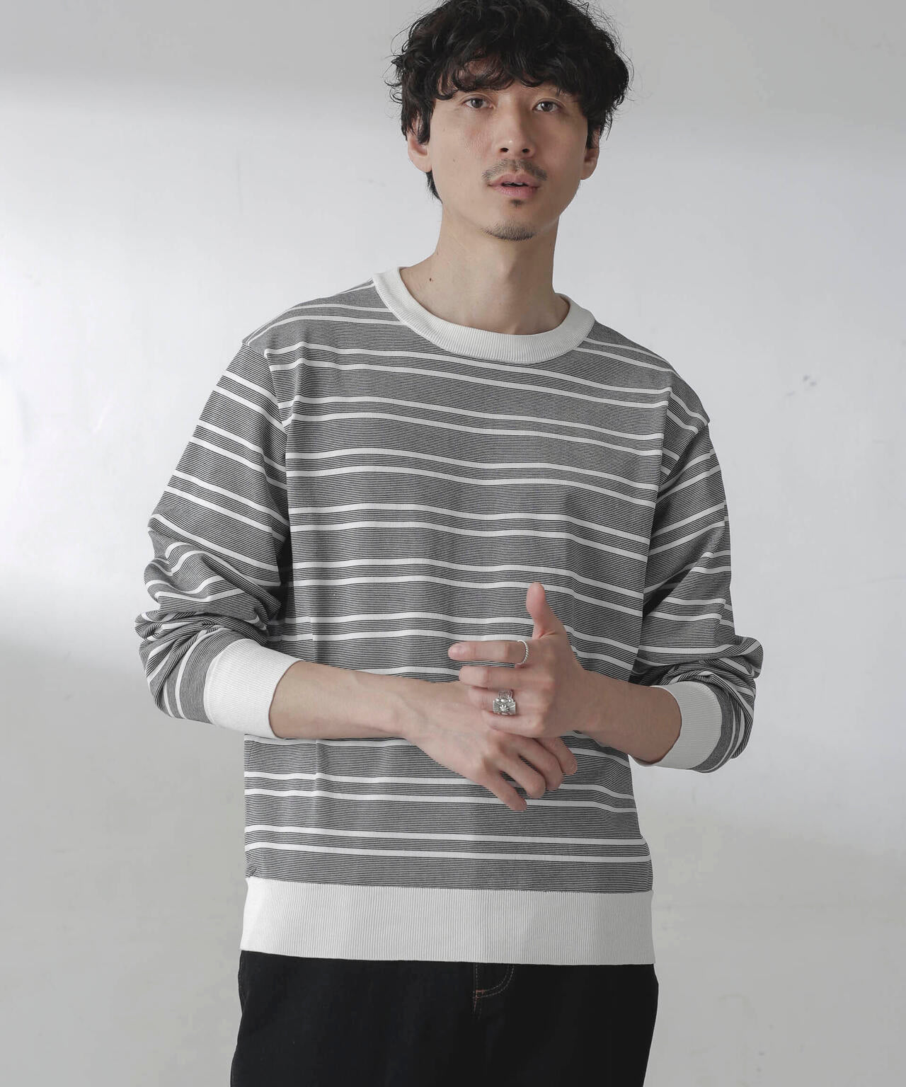 C/SORONA プレーティングボーダーニットTシャツ