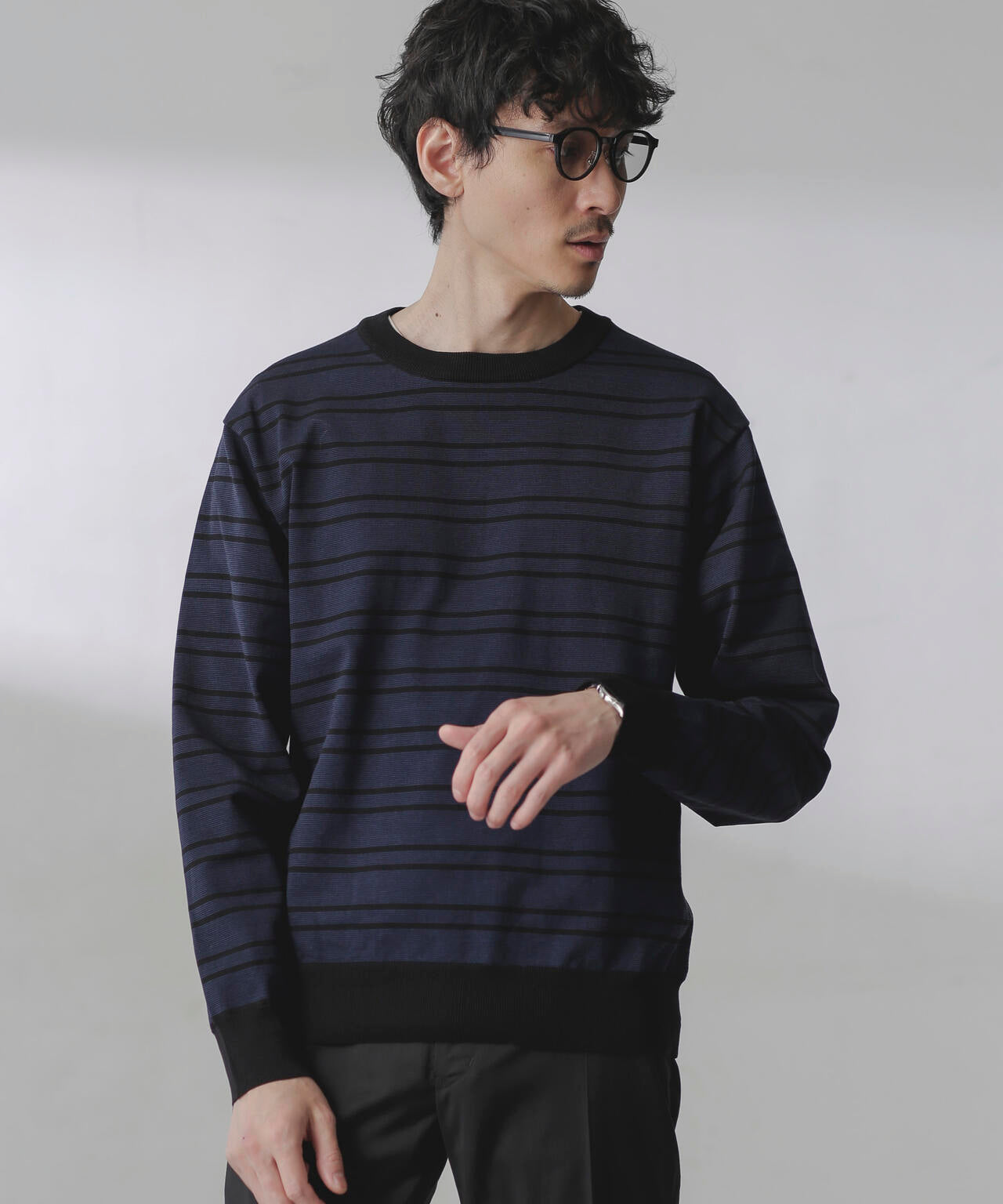 C/SORONA プレーティングボーダーニットTシャツ