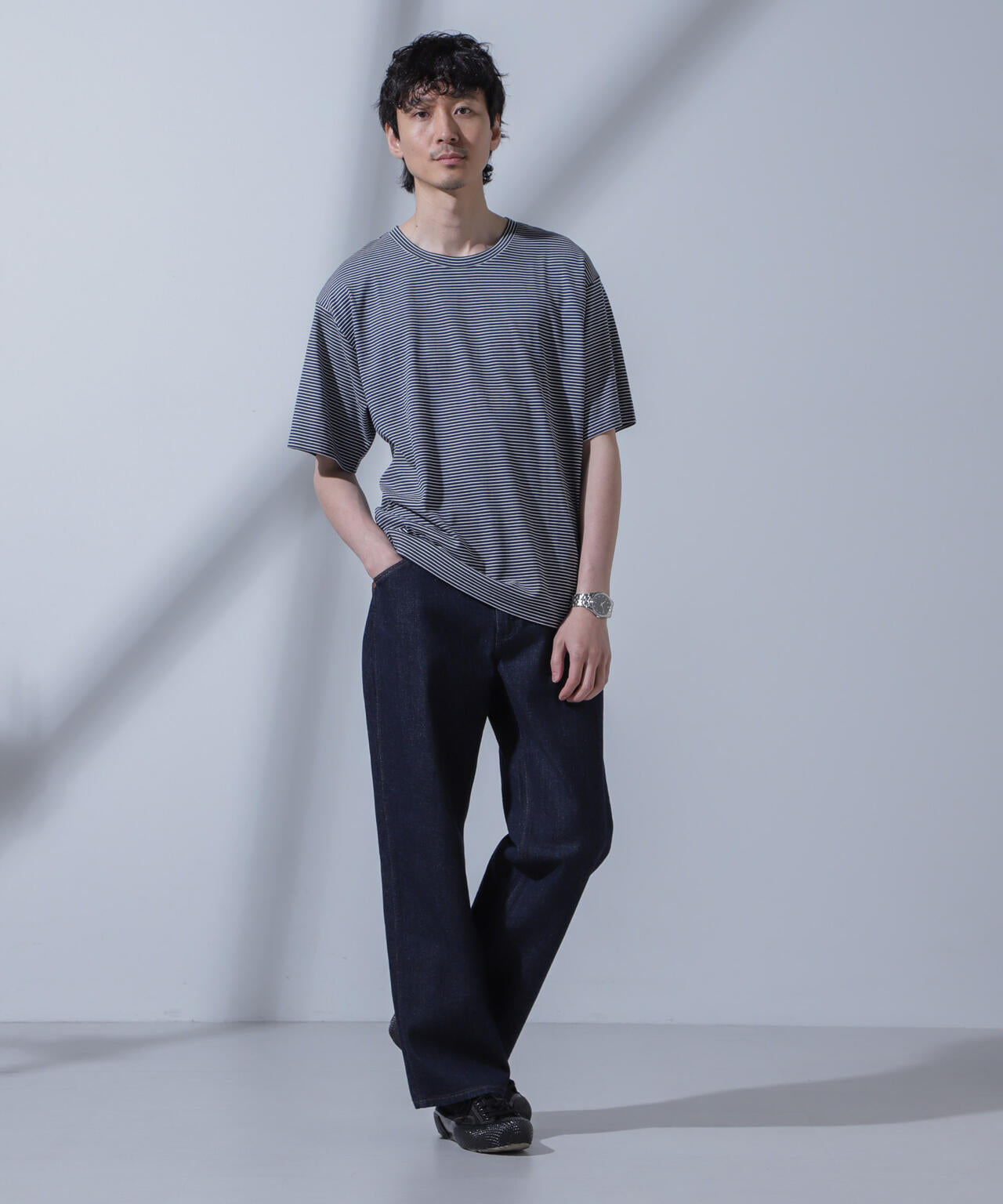 Anti Soaked(R) 汗染み防止 ピンボーダークルーネックTシャツ