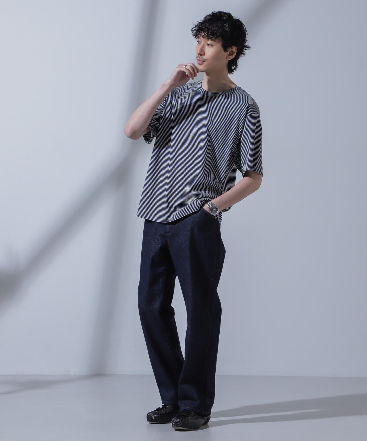 Anti Soaked(R) 汗染み防止 ピンボーダークルーネックTシャツ