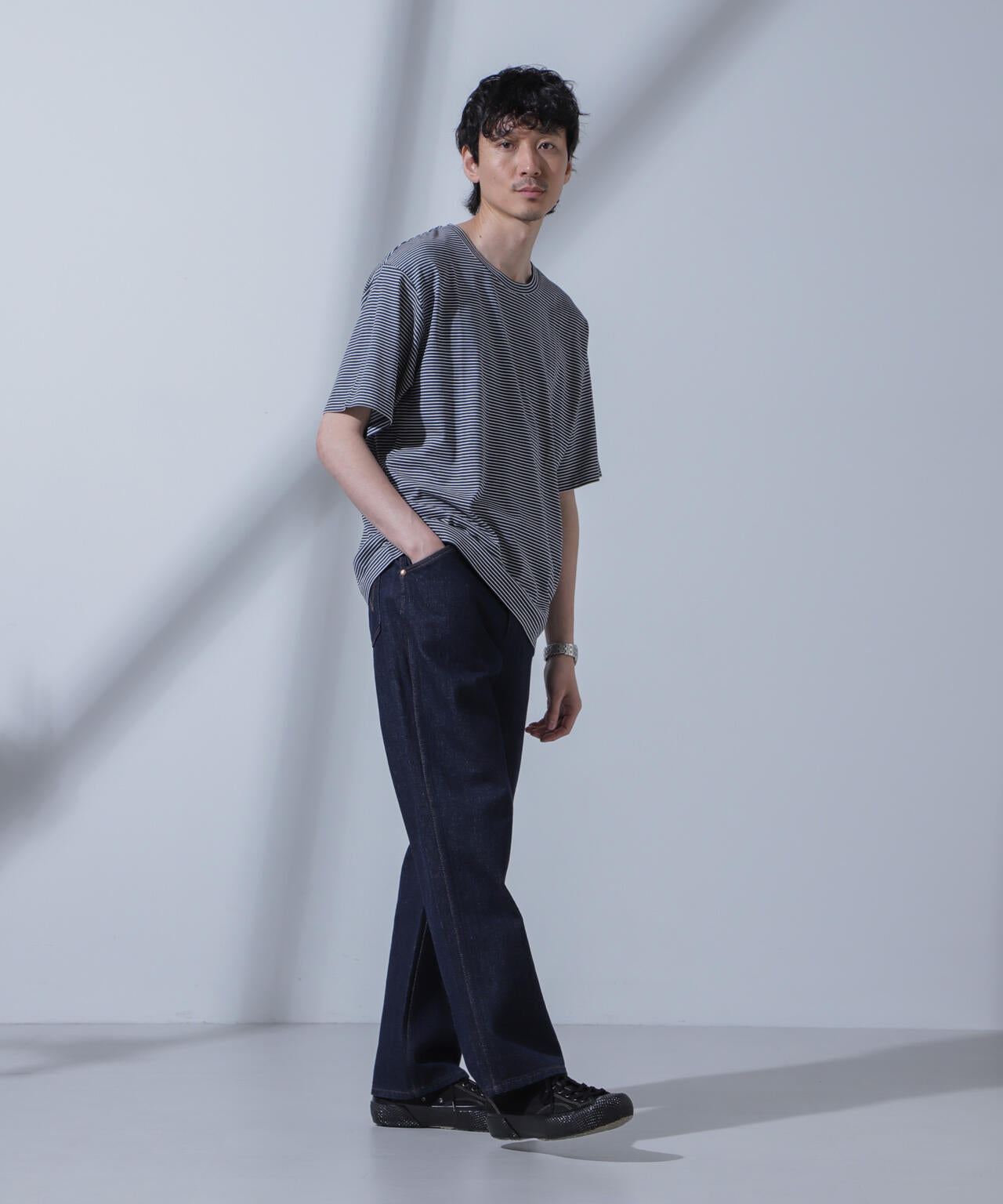 Anti Soaked(R) 汗染み防止 ピンボーダークルーネックTシャツ