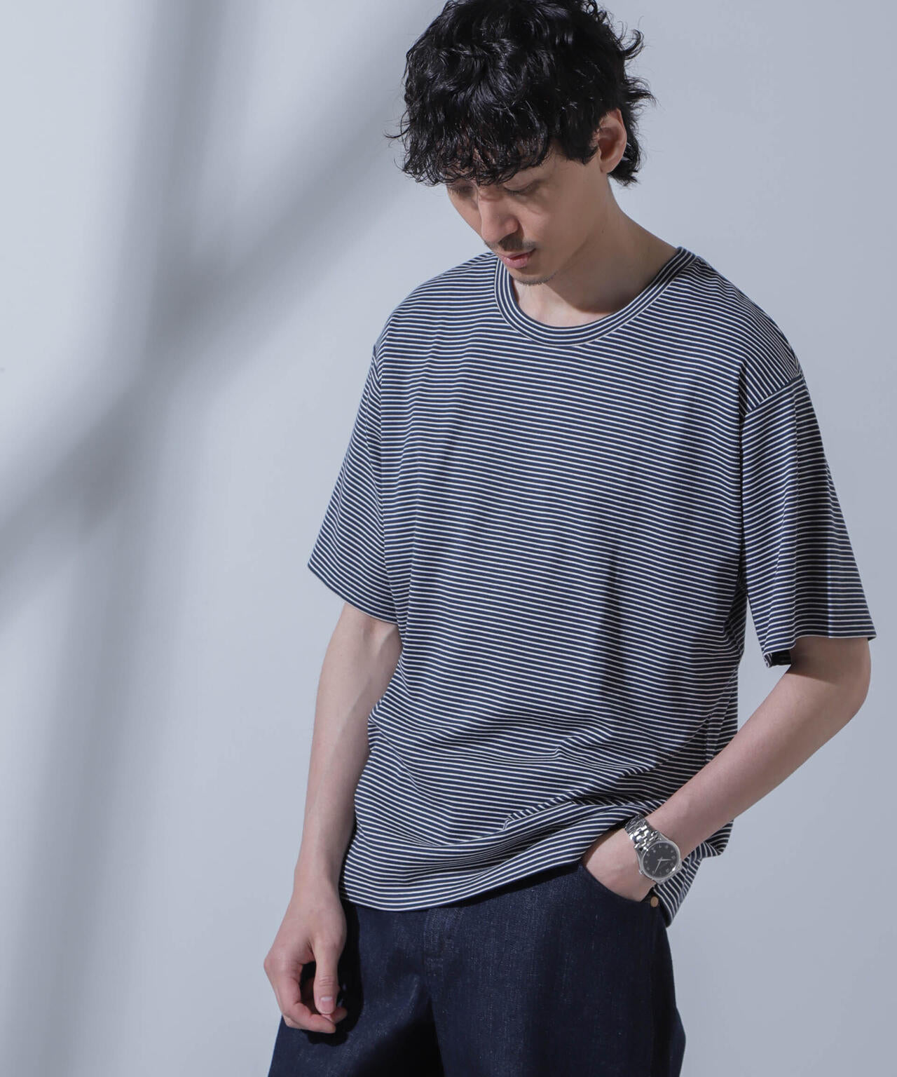 Anti Soaked(R) 汗染み防止 ピンボーダークルーネックTシャツ