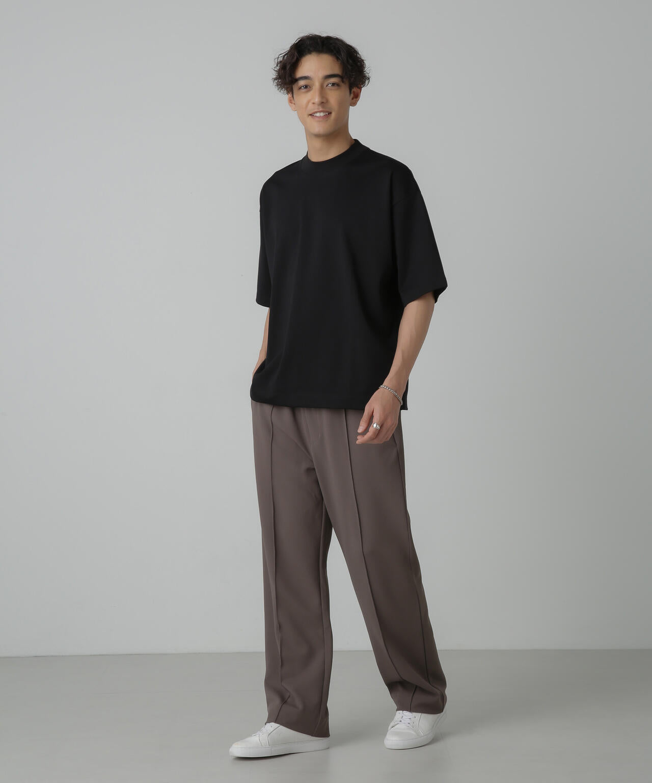 シルケットポンチワイドモックネックTシャツ