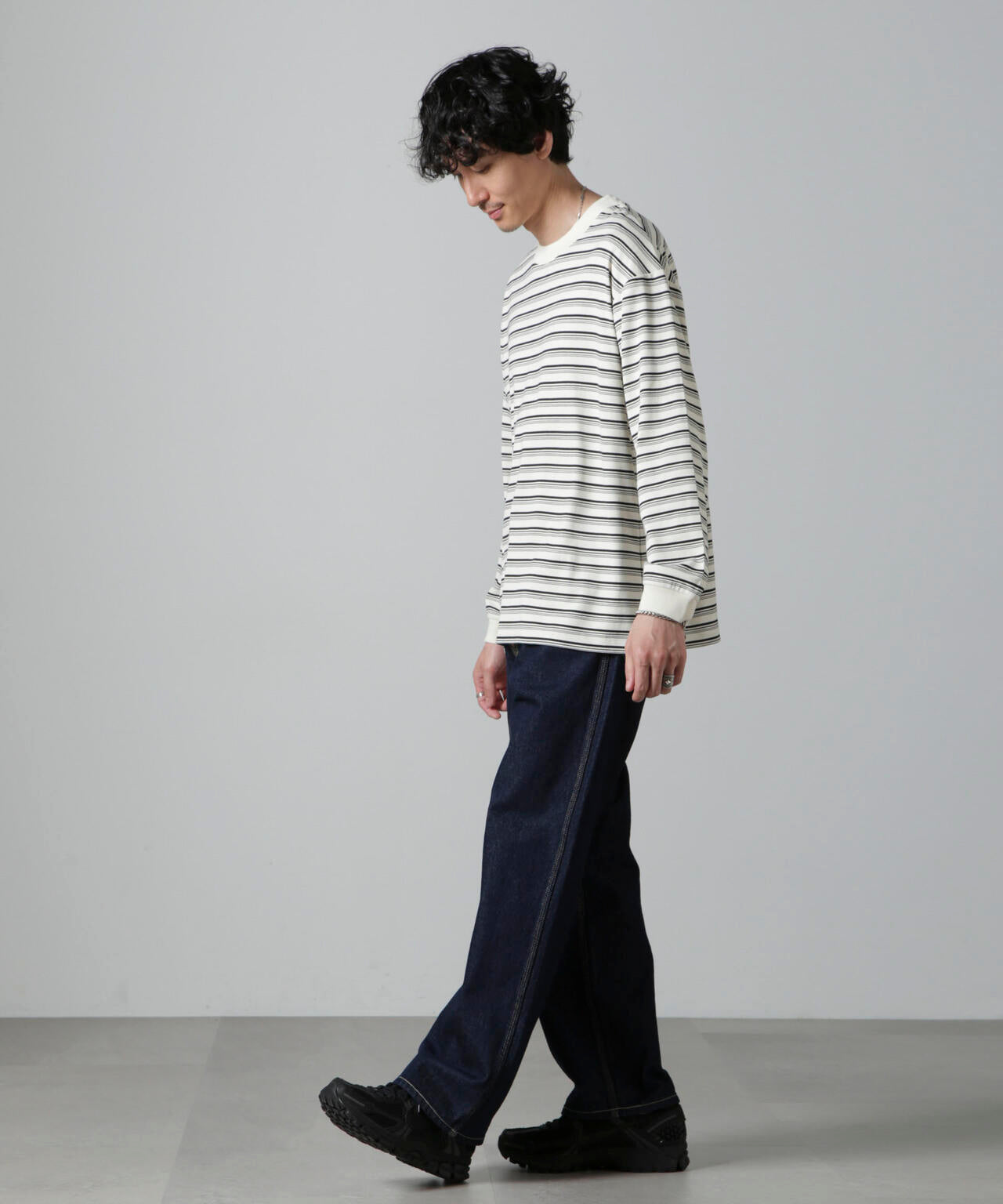 Anti Soaked(R) ランダムボーダークルーネックTシャツ 長袖