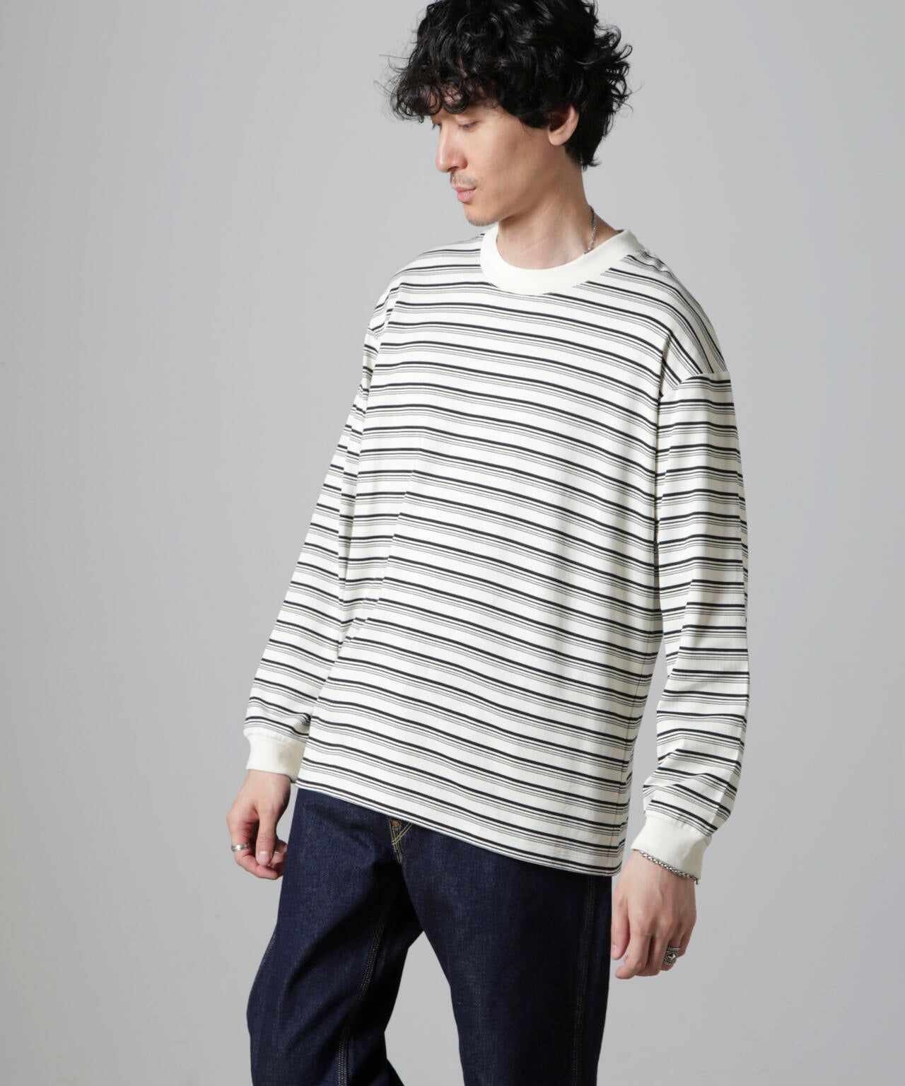 Anti Soaked(R) ランダムボーダークルーネックTシャツ 長袖