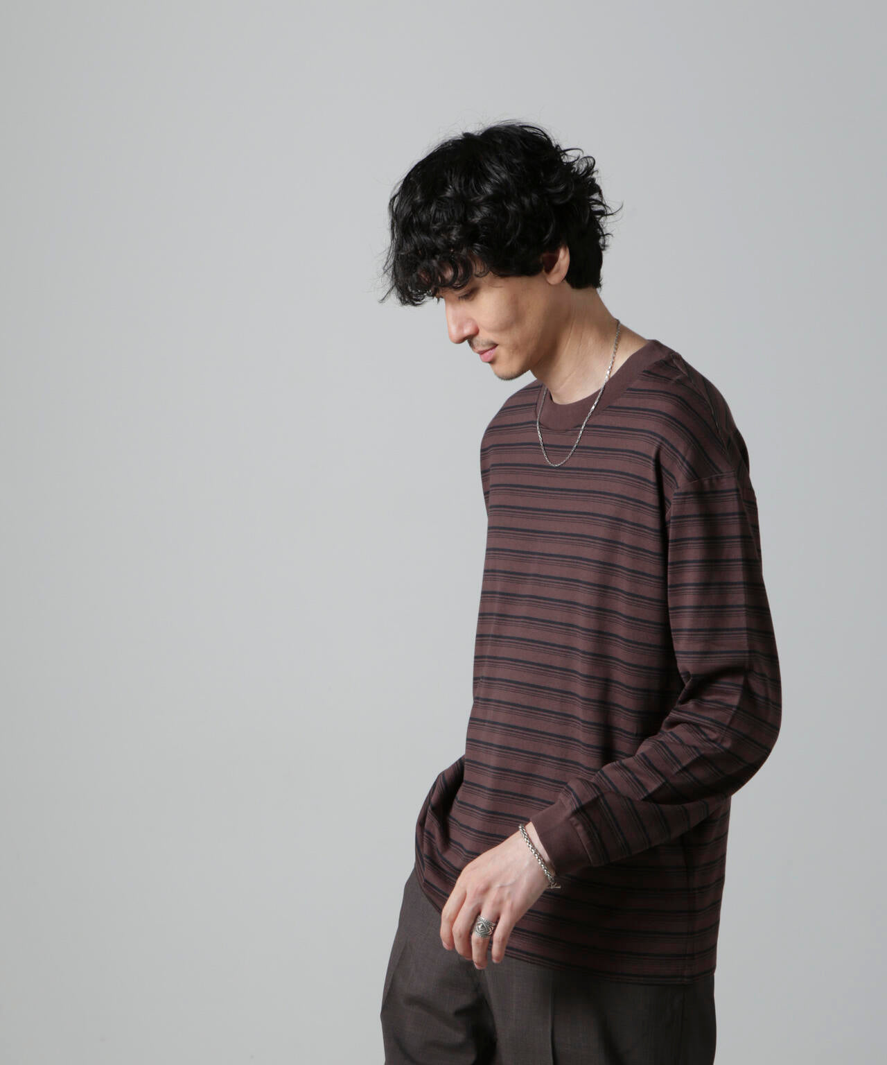Anti Soaked(R) ランダムボーダークルーネックTシャツ 長袖