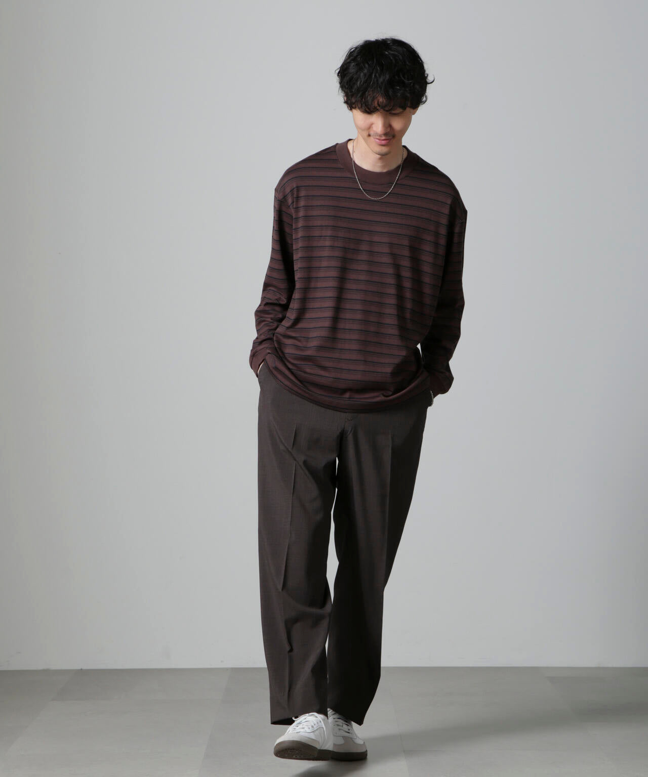 Anti Soaked(R) ランダムボーダークルーネックTシャツ 長袖