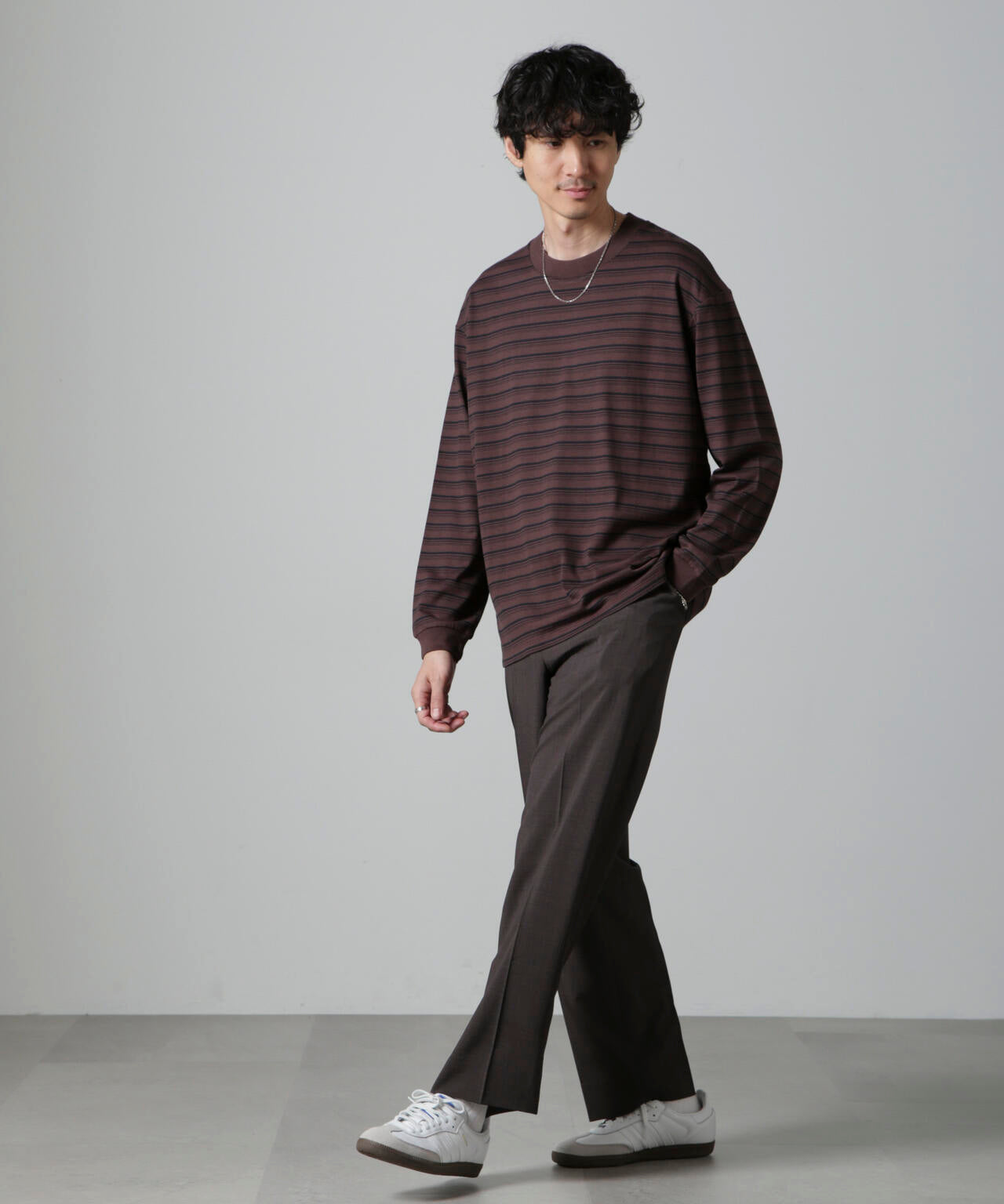 Anti Soaked(R) ランダムボーダークルーネックTシャツ 長袖