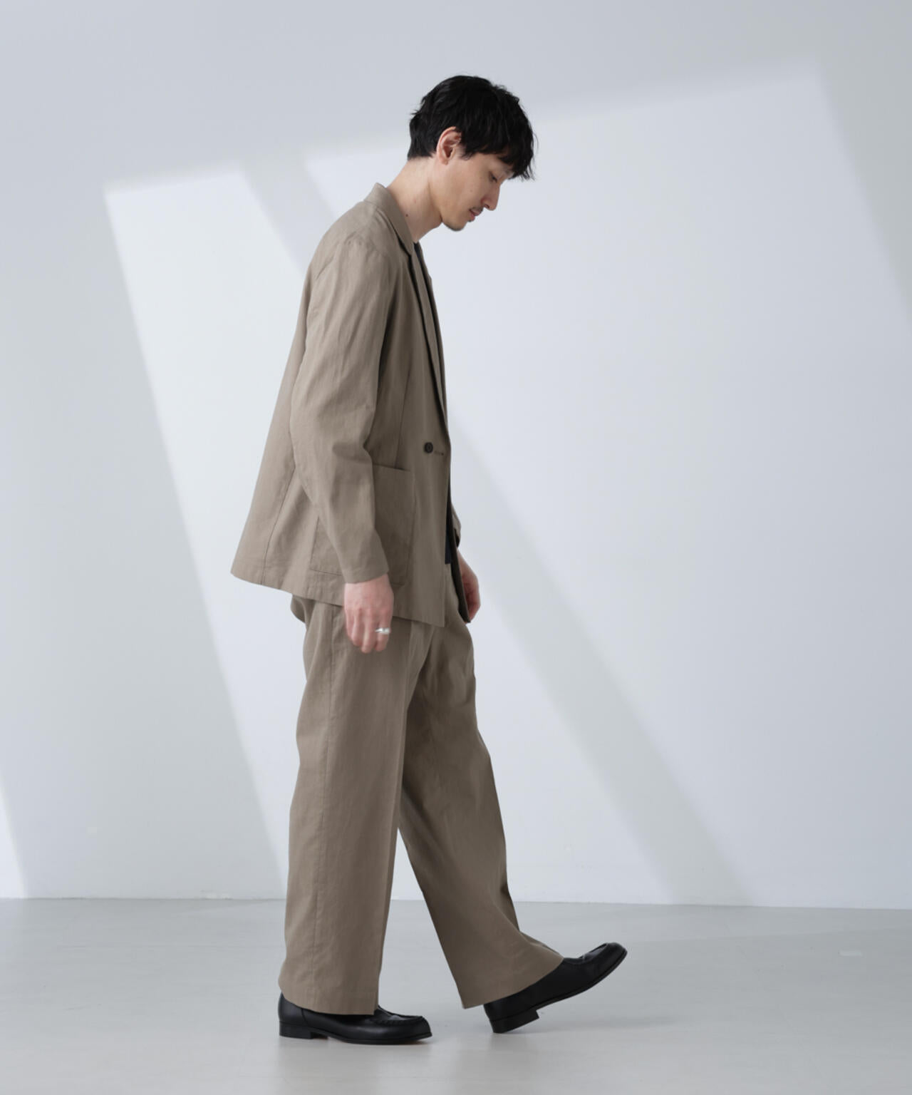 「BELGIUM LINEN FABRICS」リネンコットンダブルジャケット(セットアップ可)