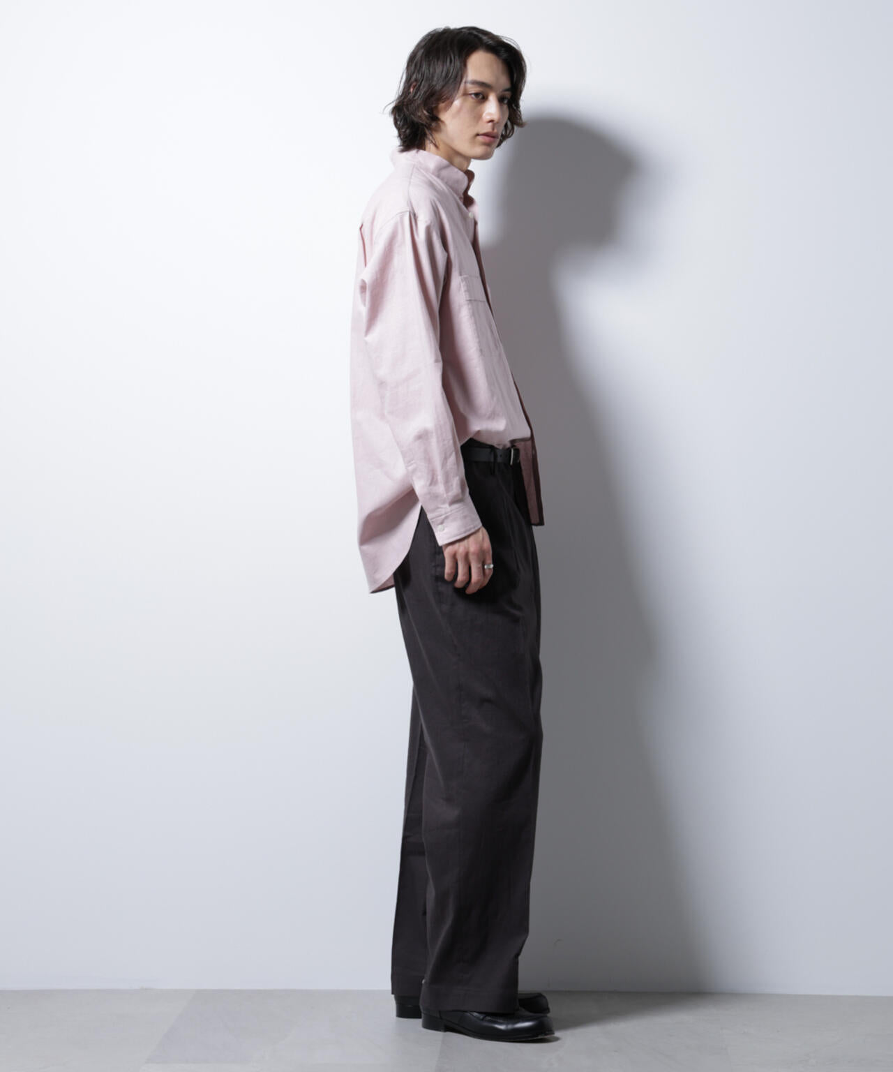 「BELGIUM LINEN FABRICS」リネンコットンスタンドカラーシャツ