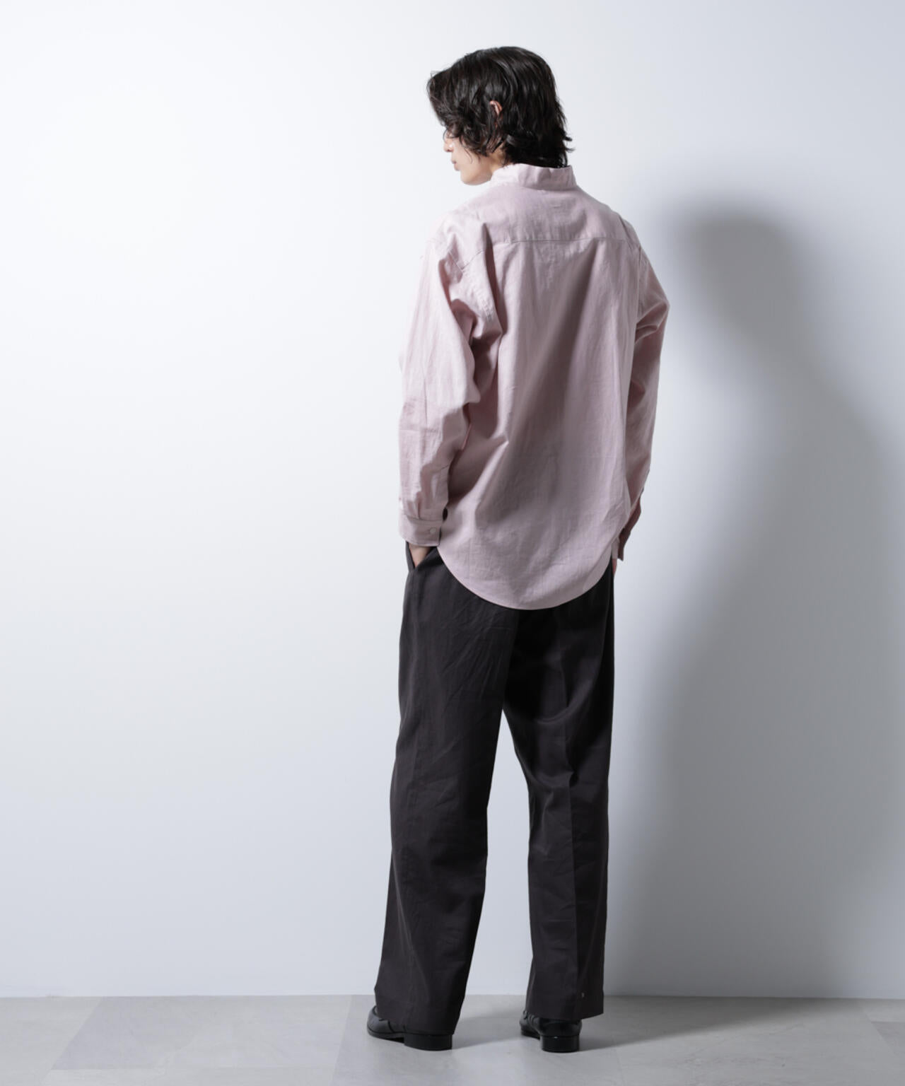 「BELGIUM LINEN FABRICS」リネンコットンスタンドカラーシャツ