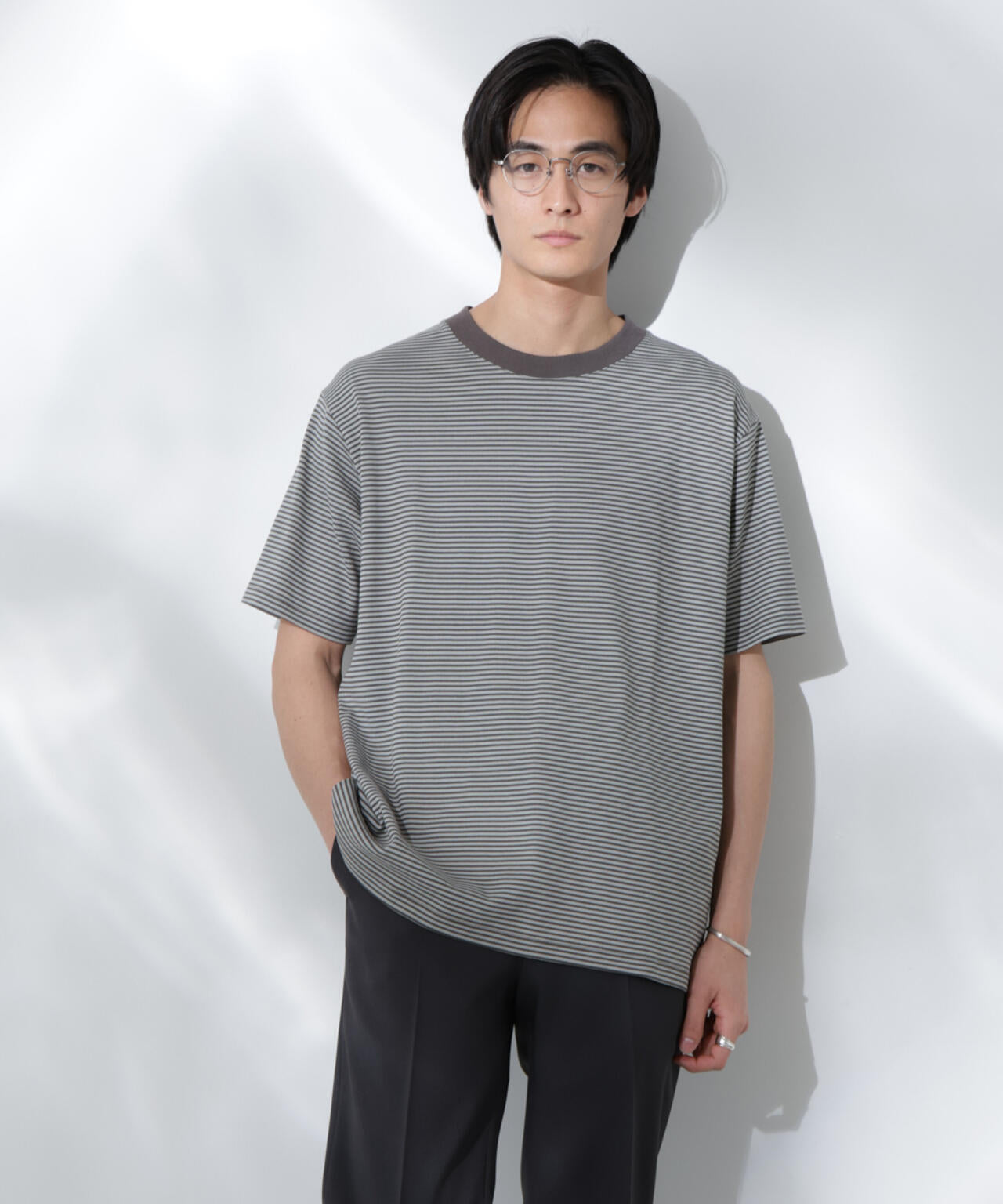 Anti Soaked(R) 汗染み防止 ボーダーミドルシルエットTシャツ